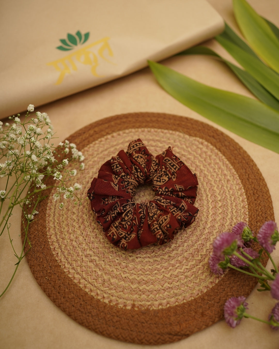 MAROON GOLD BAGH PRINT SCRUNCHIES