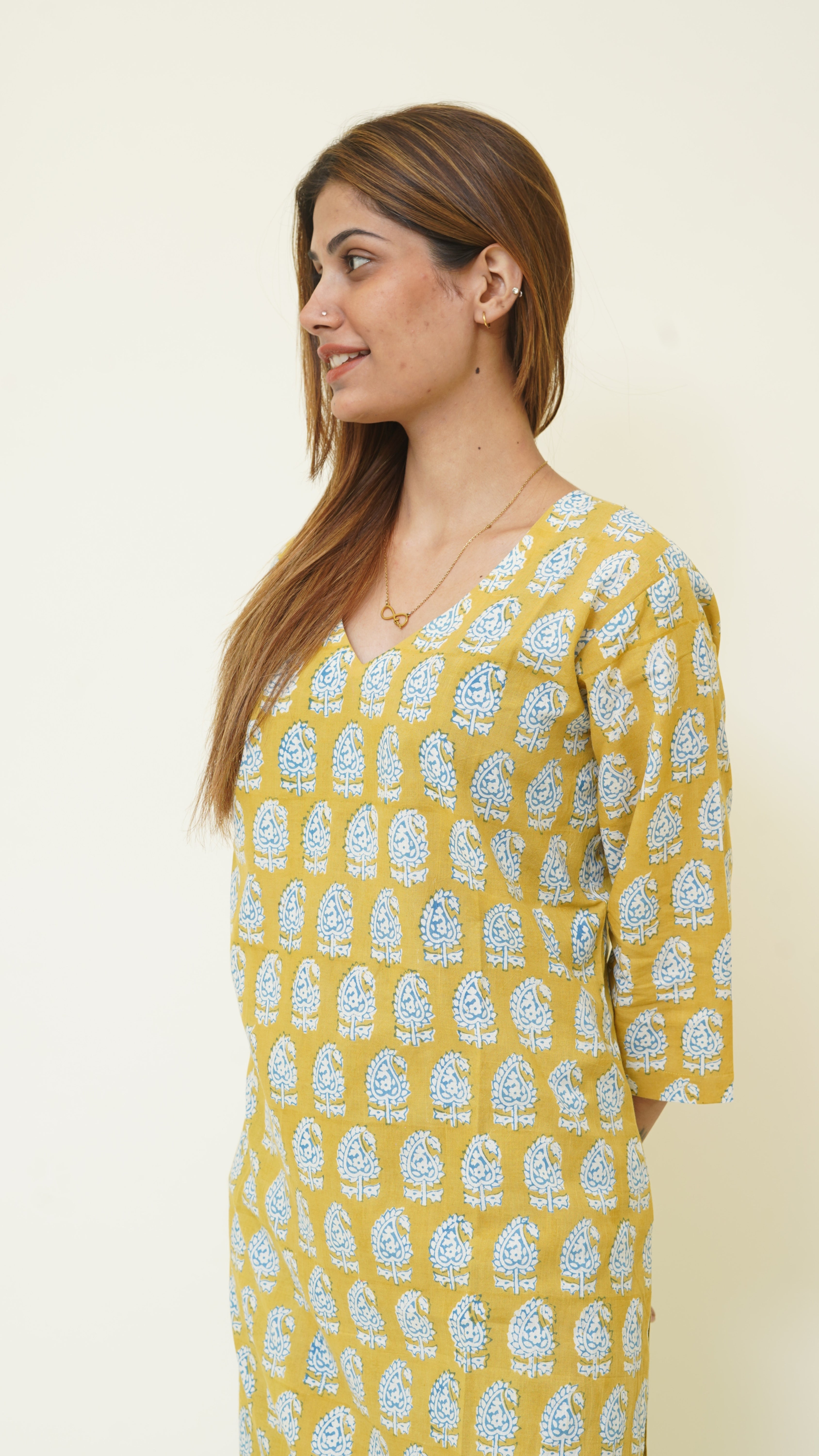 MUSTARD YELLOW BAGH PRINT KURTA