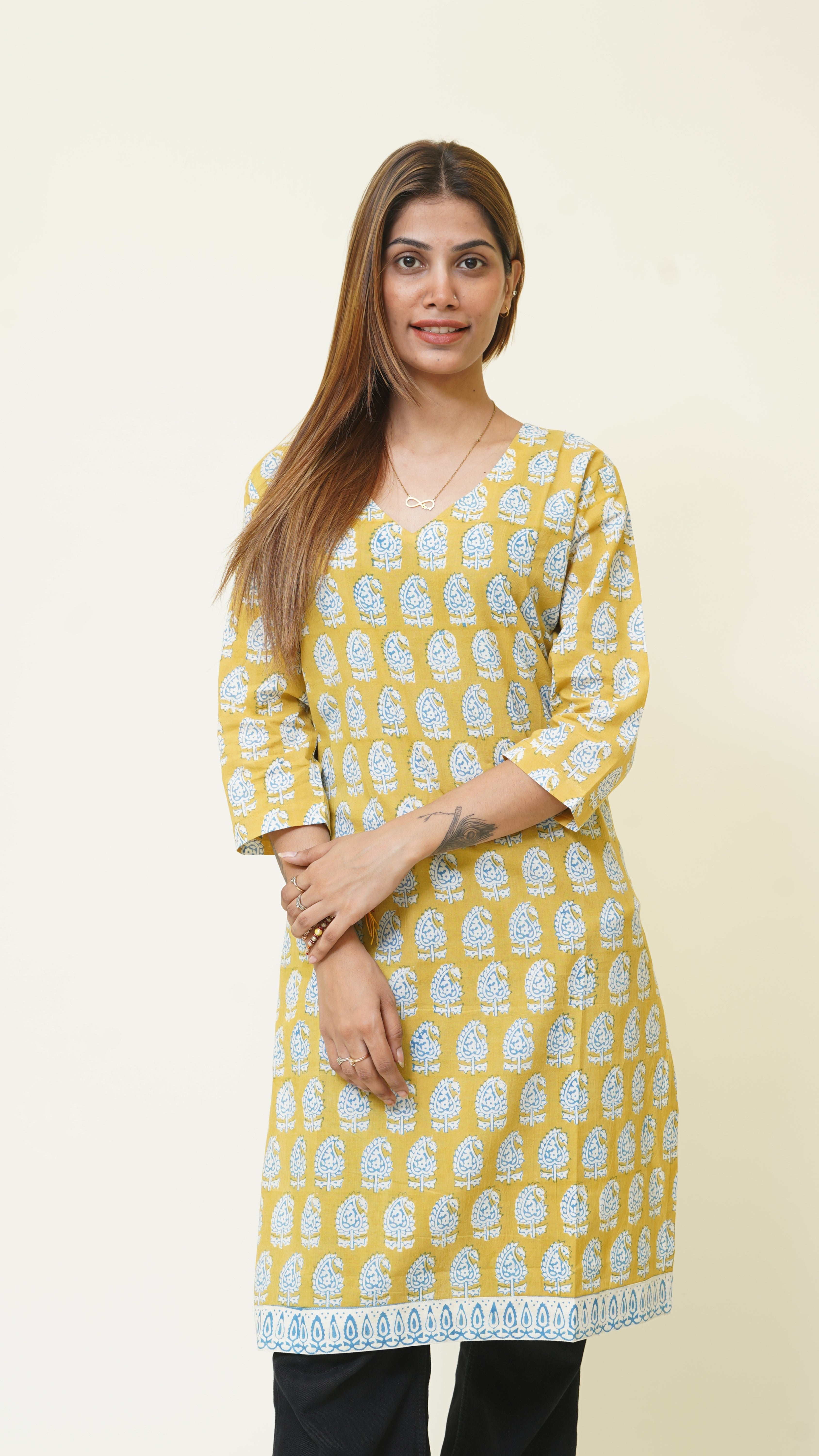 MUSTARD YELLOW BAGH PRINT KURTA