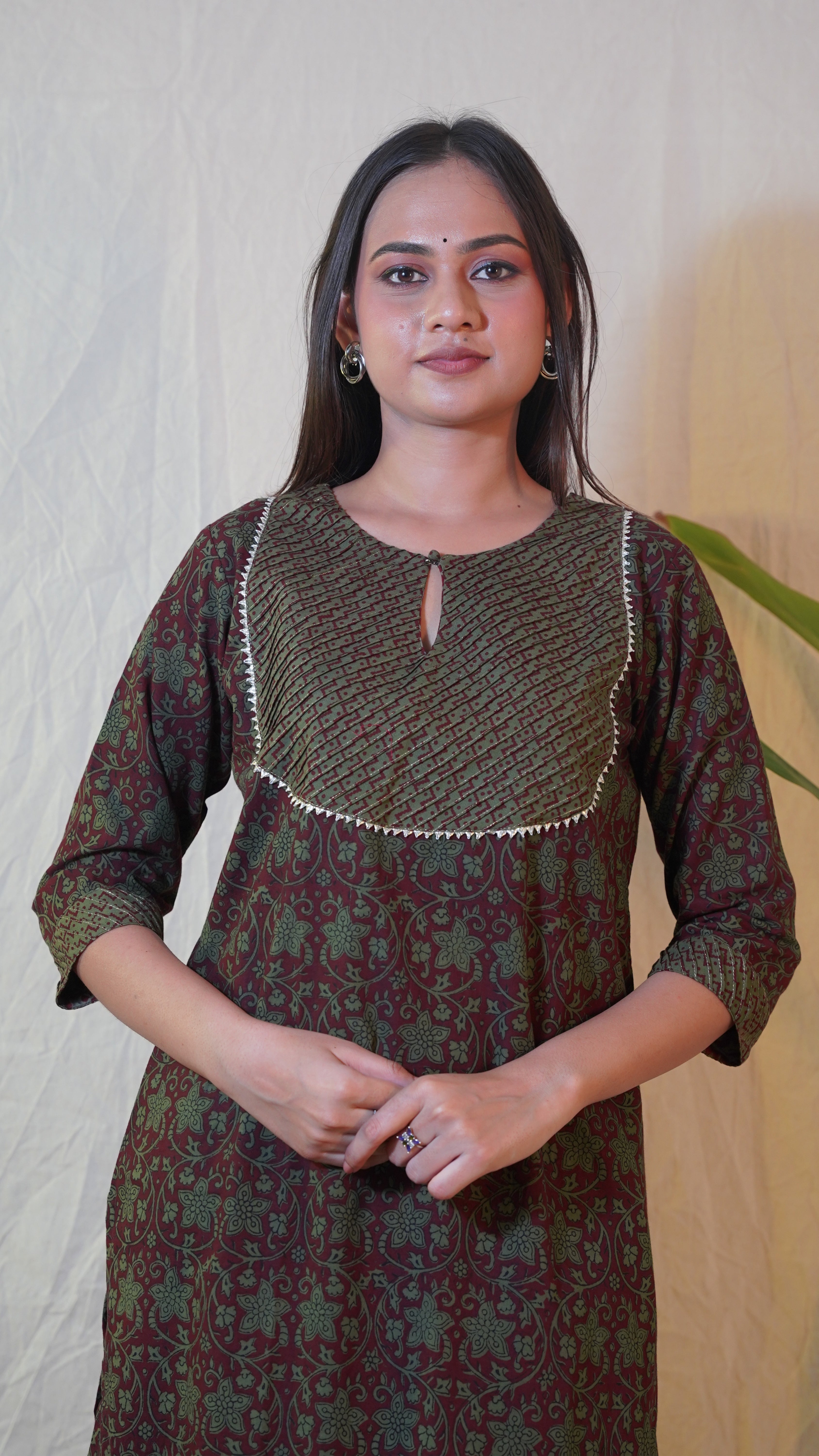 GREY GREEN BAGH PRINT SUIT SET