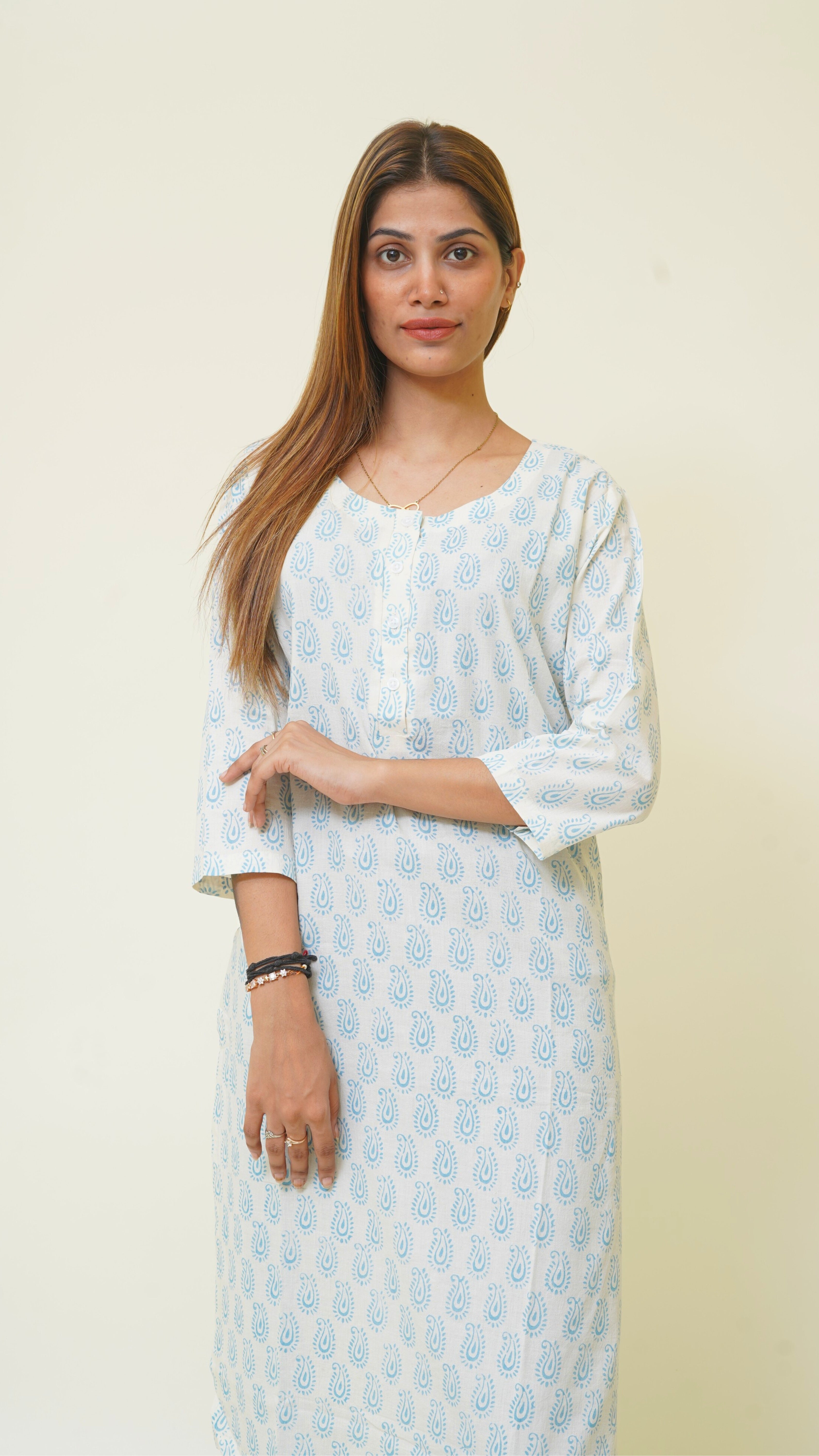 WHITE INDIGO PAISLEY BAGH PRINT KURTA