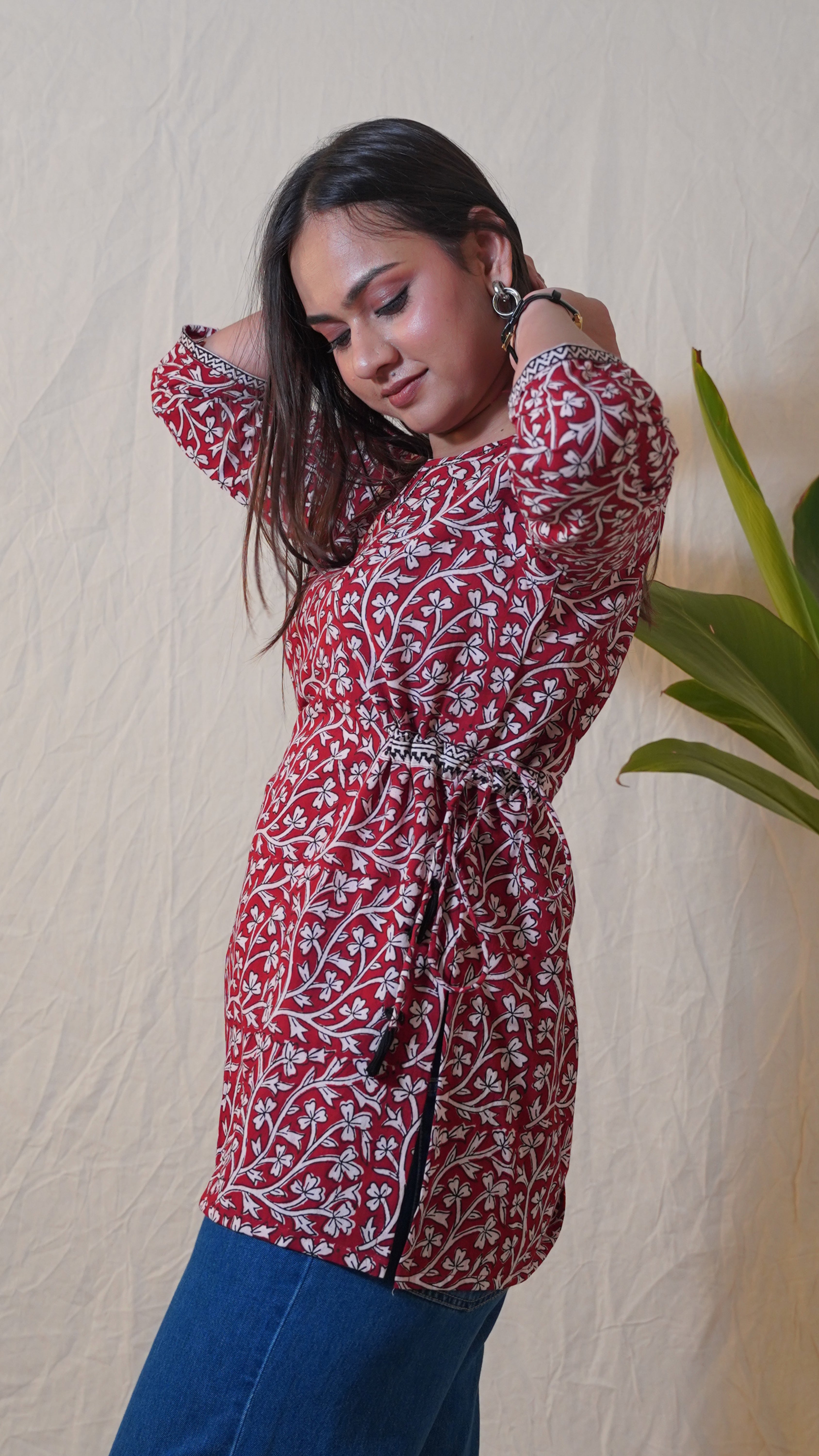 MAROON BELL BAGH PRINT SHORT KURTI