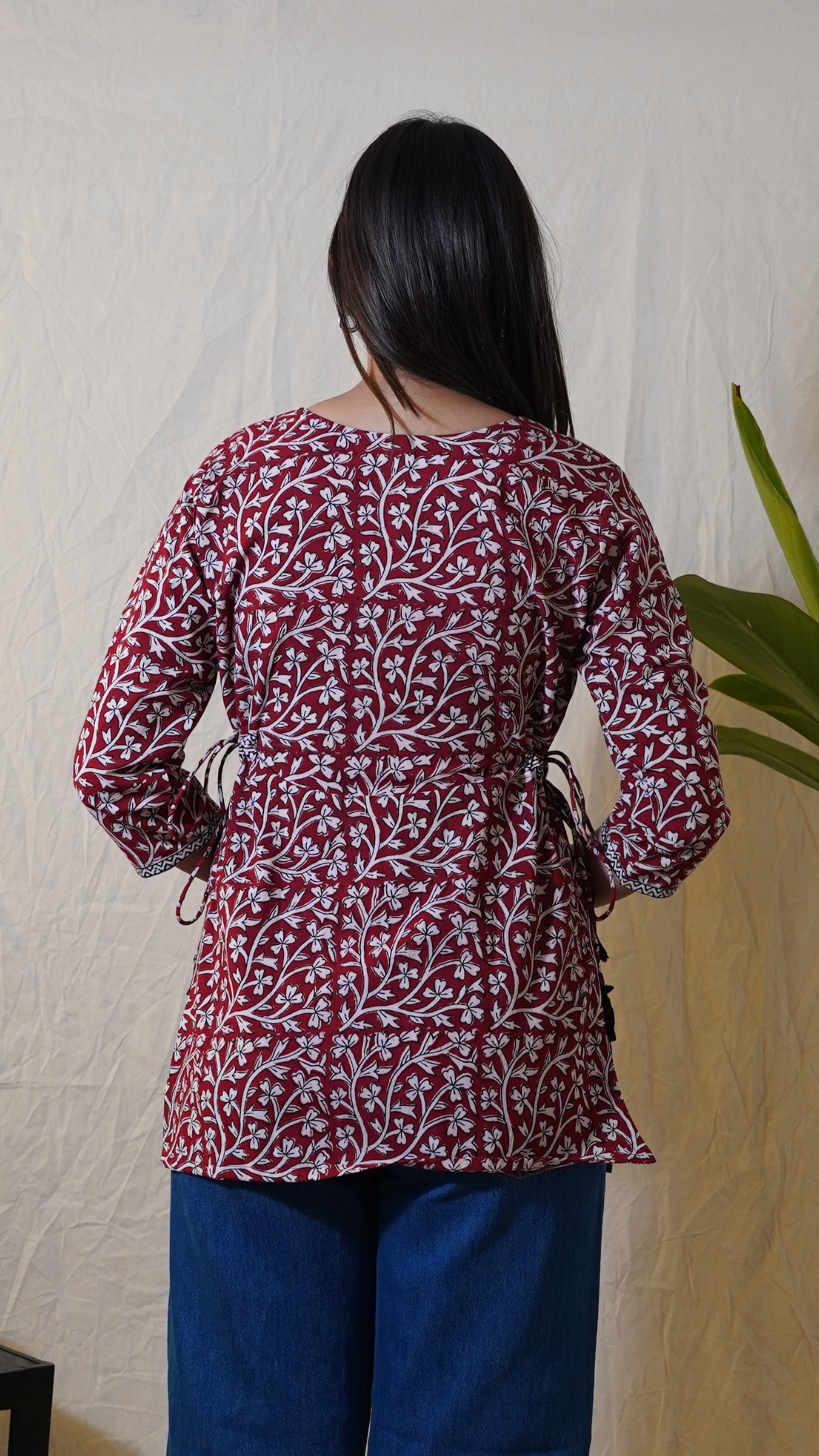 MAROON BELL BAGH PRINT SHORT KURTI