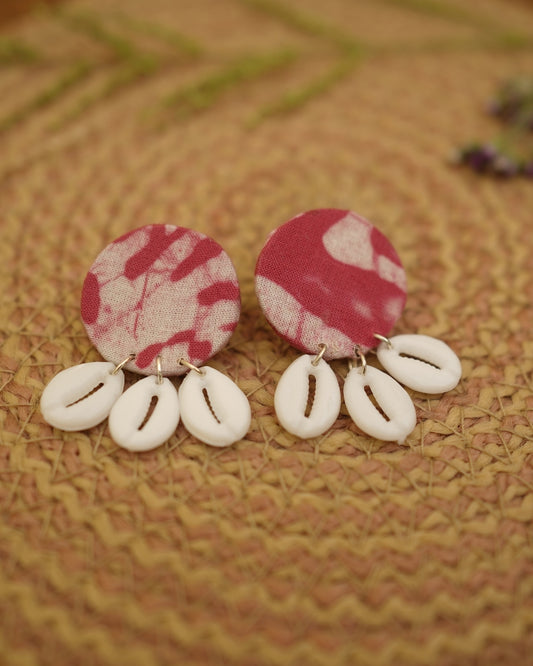 PINK WHITE BATIK PRINT EARRING