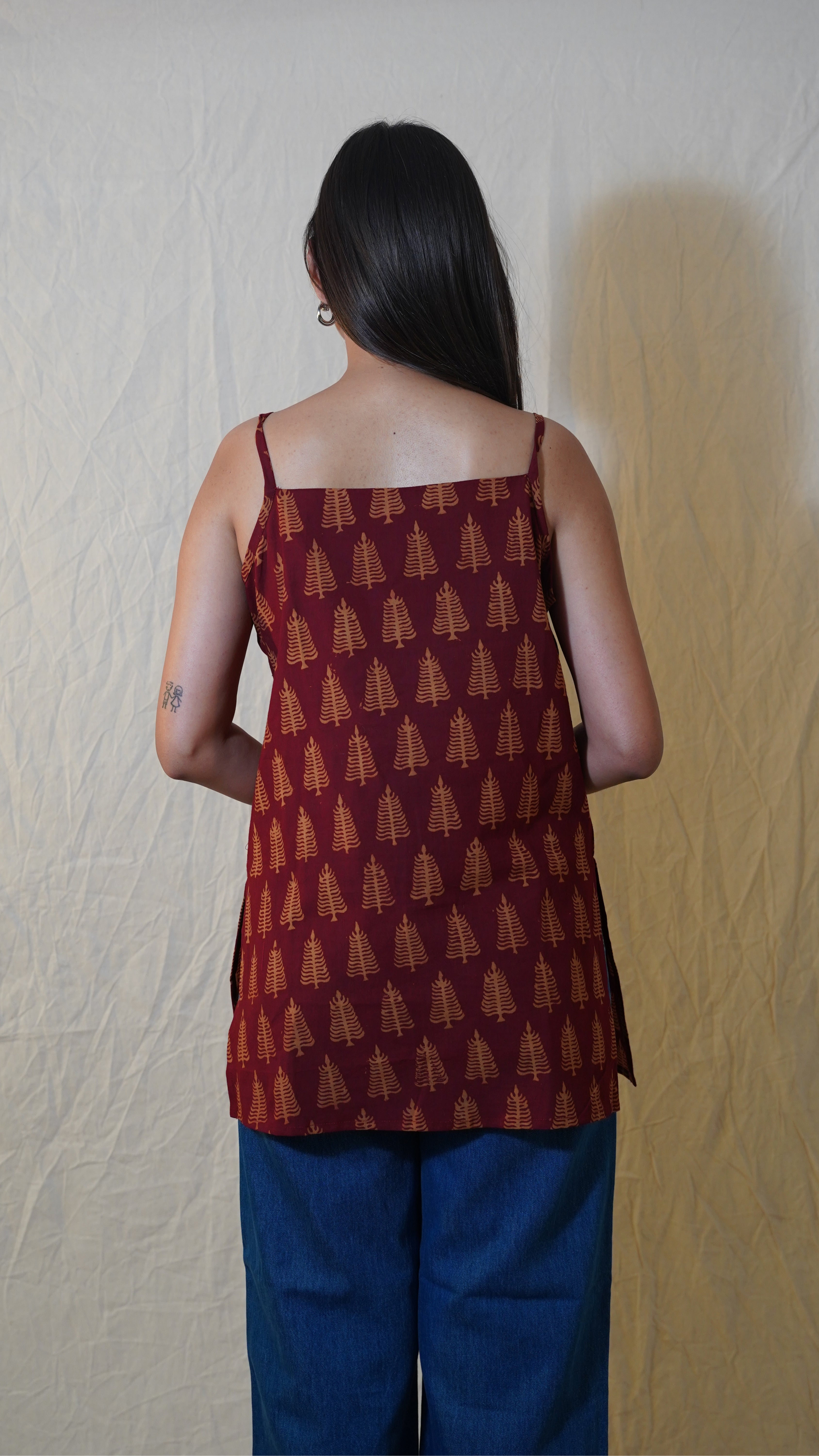 MAROON RED BAGH PRINT SHORT KURTI