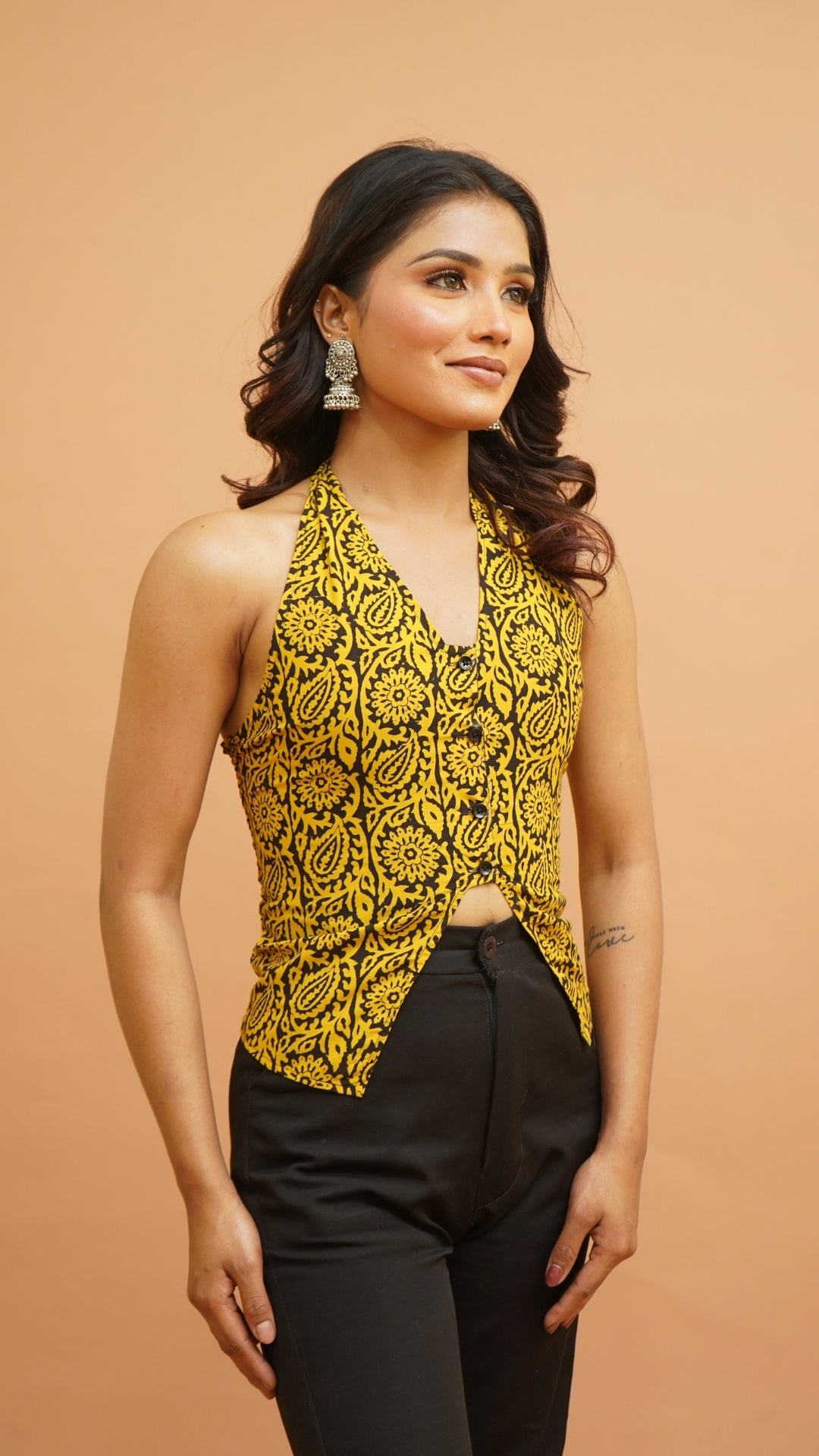 YELLOW BLACK  BAGH PRINT BRALETTES