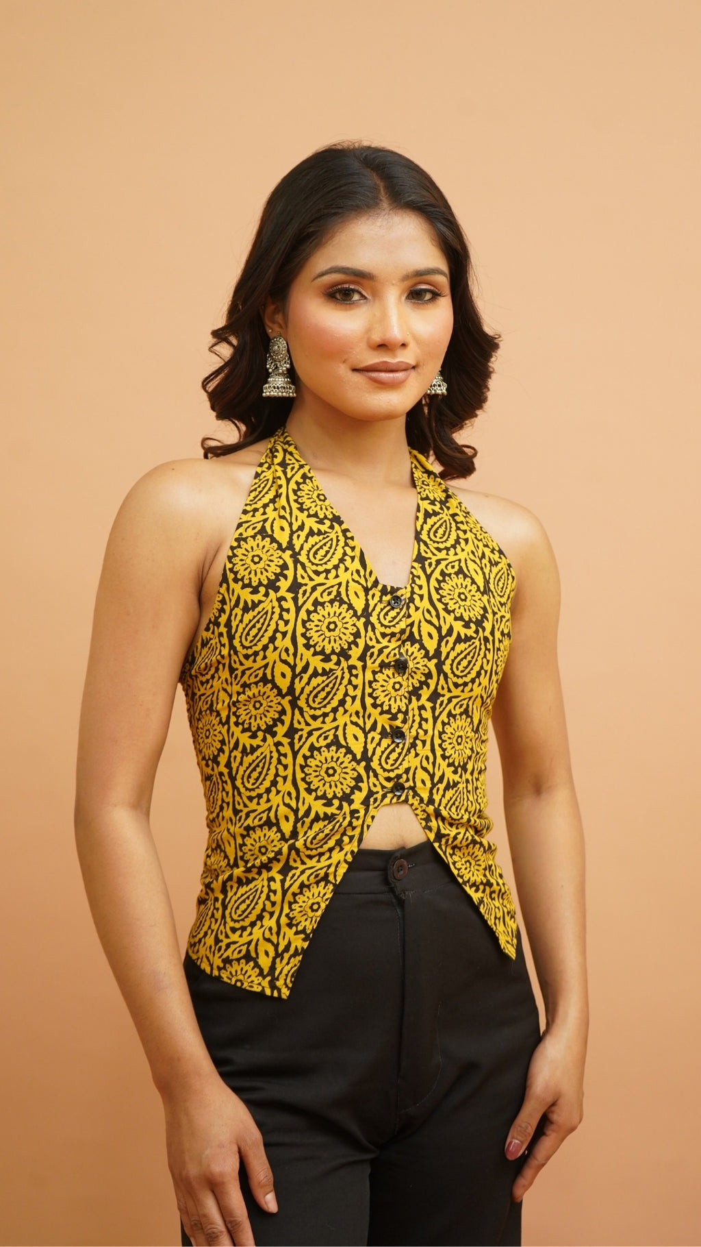 YELLOW BLACK  BAGH PRINT BRALETTES