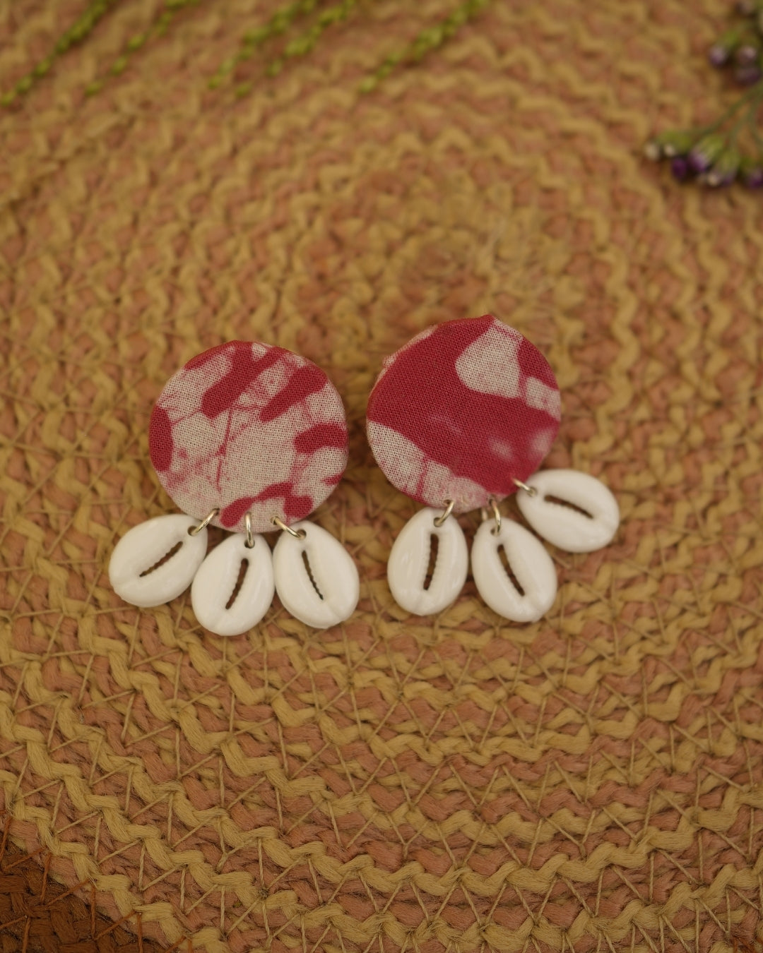 PINK WHITE BATIK PRINT EARRING