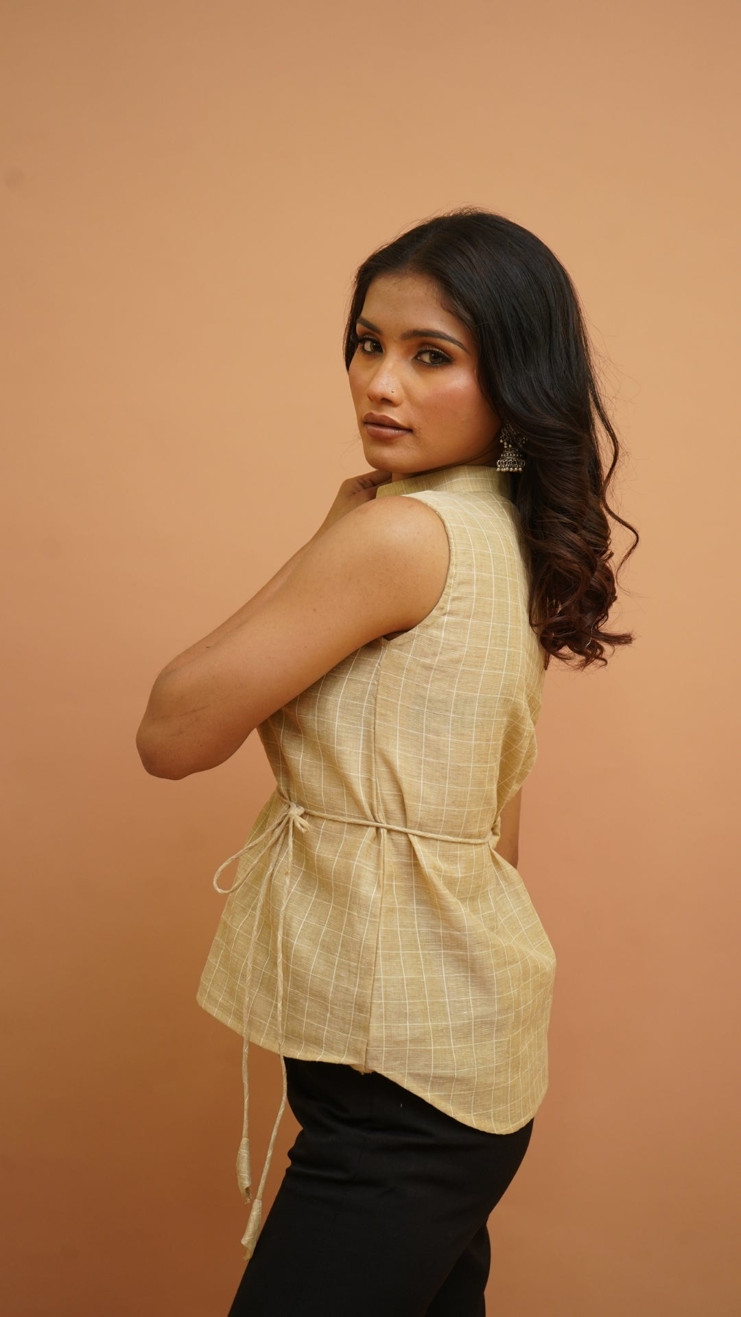 BEIGE CHECKS COTTON TOP