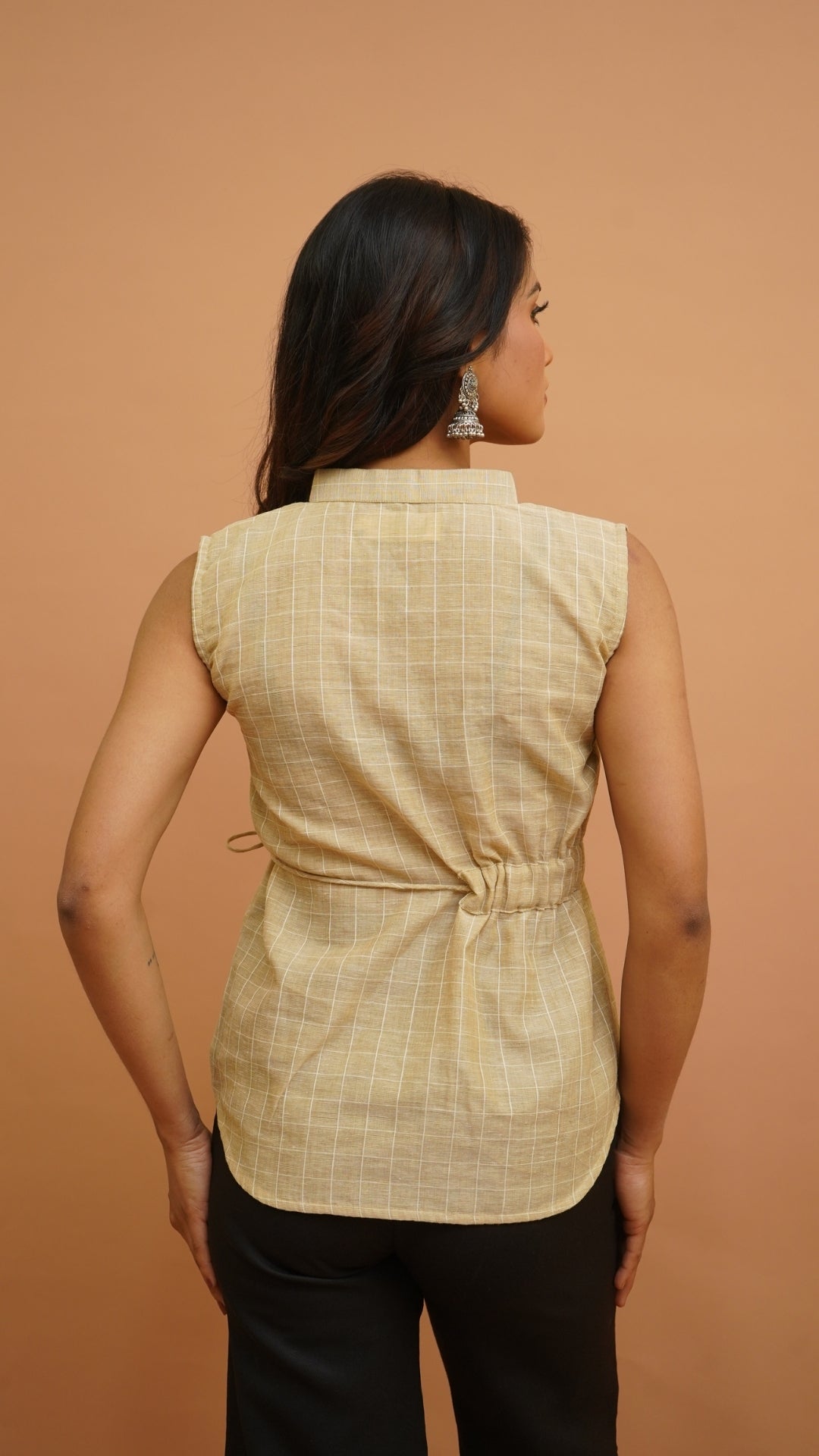 BEIGE CHECKS COTTON TOP