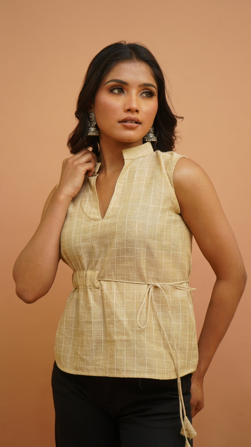 BEIGE CHECKS COTTON TOP