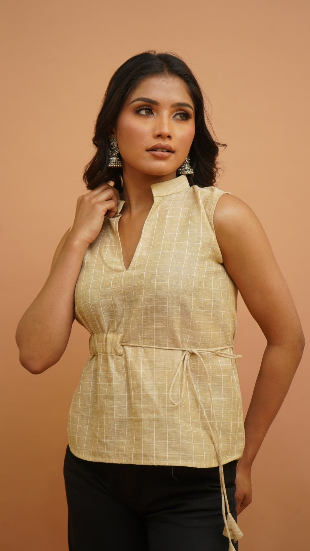 BEIGE CHECKS COTTON TOP