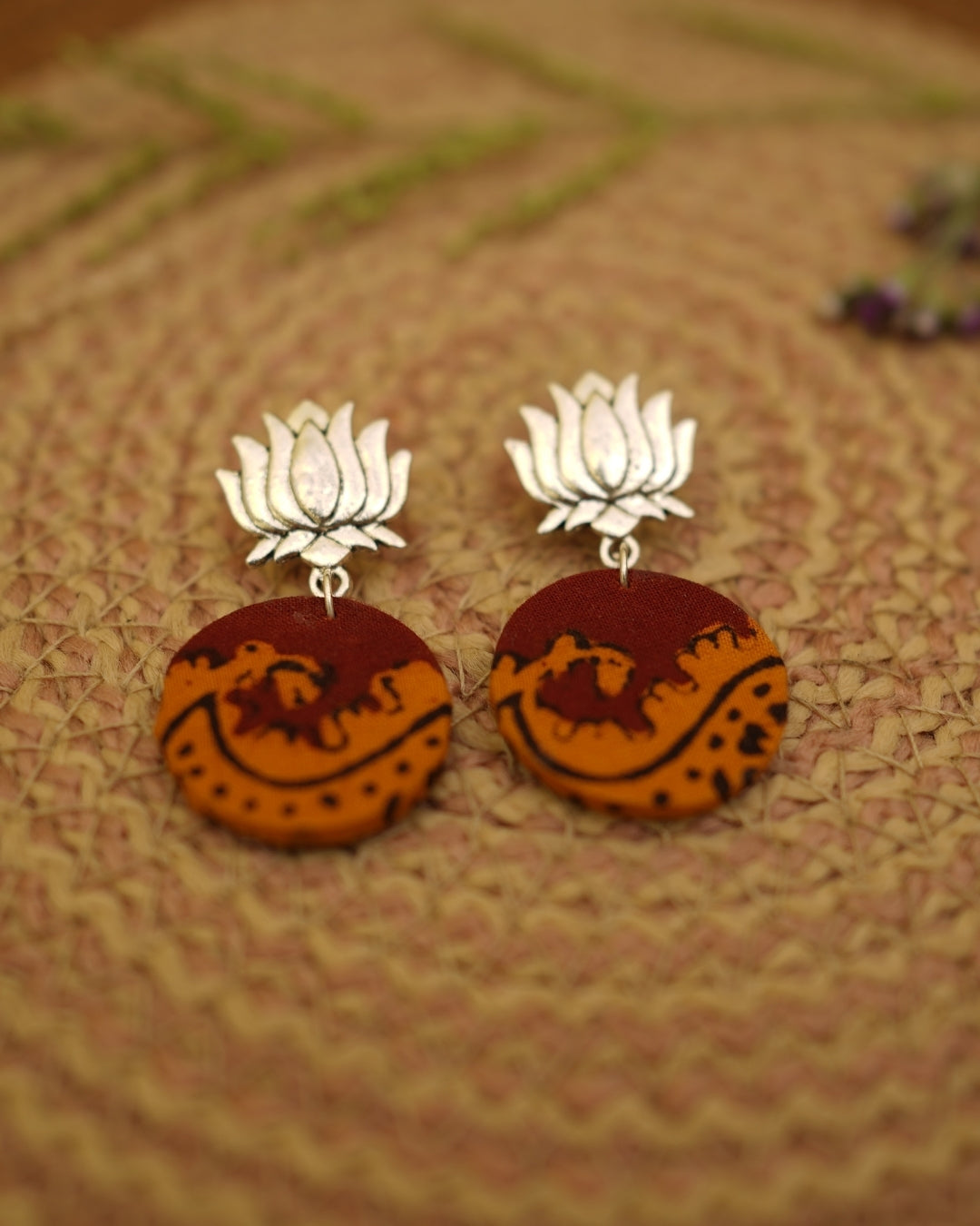 RED ORANGE BATIK PRINT EARRING
