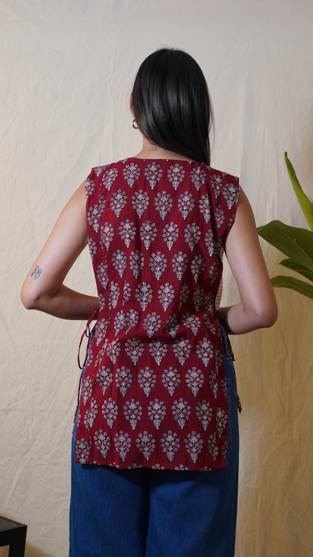 RED BEIGH BAGH PRINT SHORT KURTI