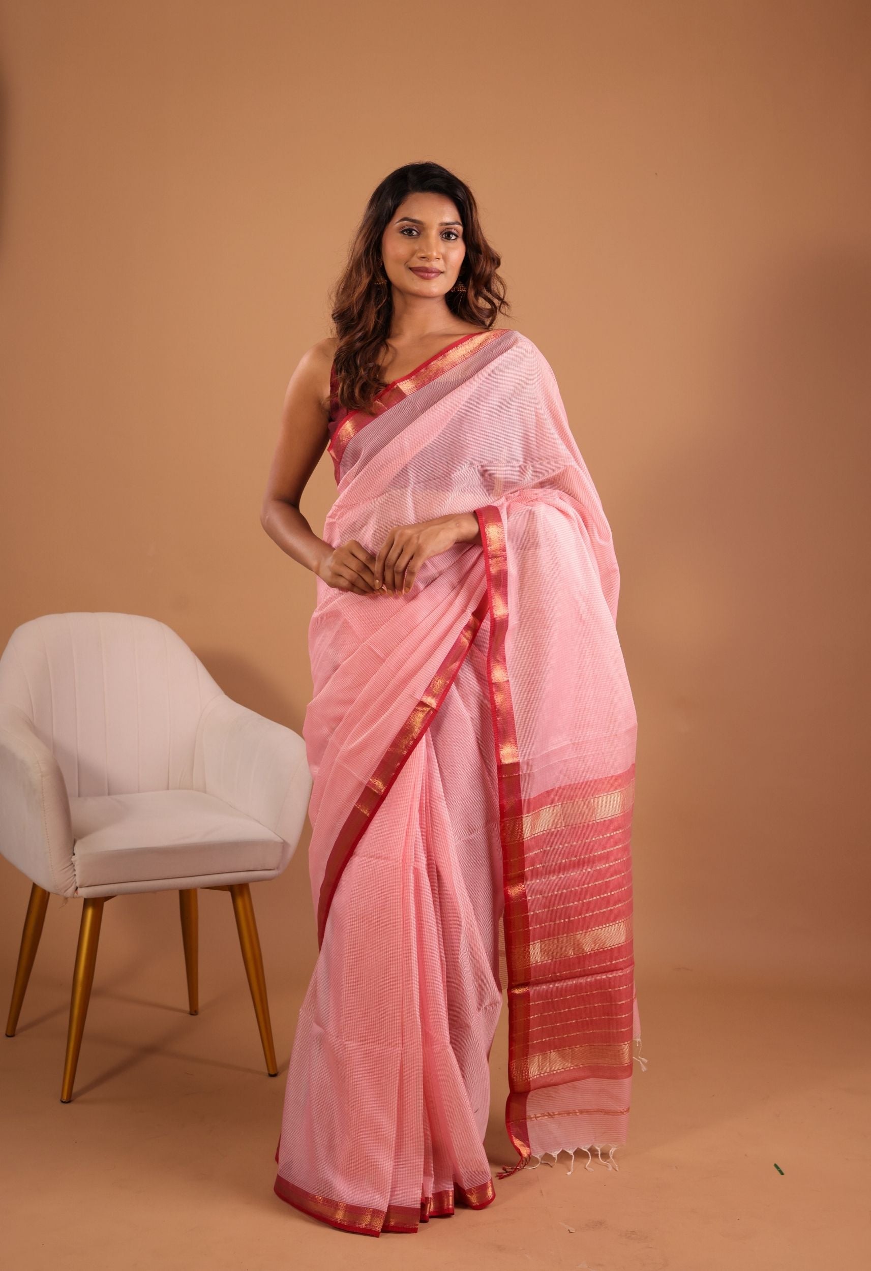 PINK SELF CHECKES MAHESHWARI SAREE