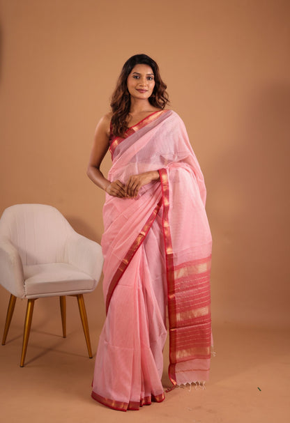 PINK SELF CHECKES MAHESHWARI SAREE