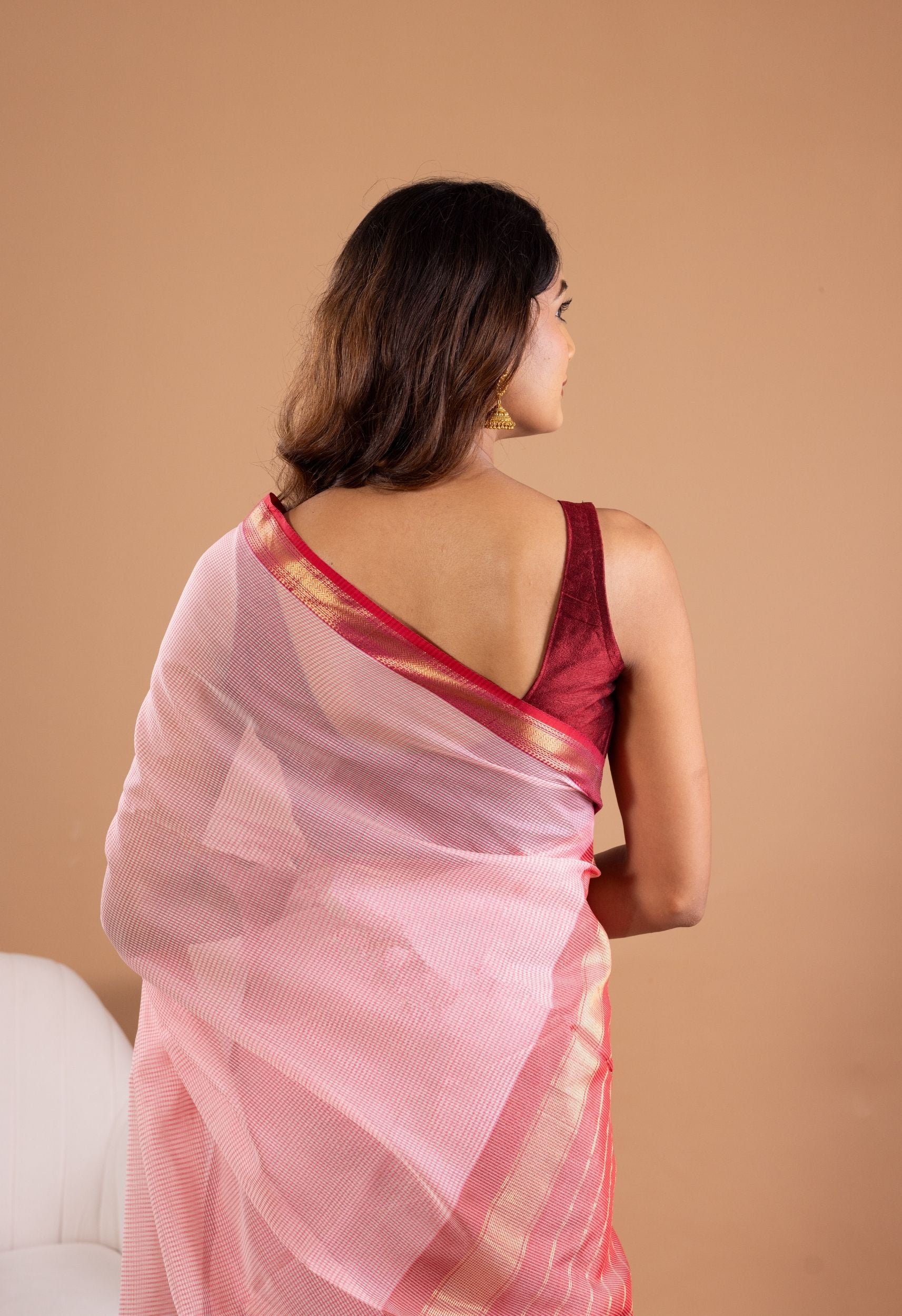 PINK SELF CHECKES MAHESHWARI SAREE