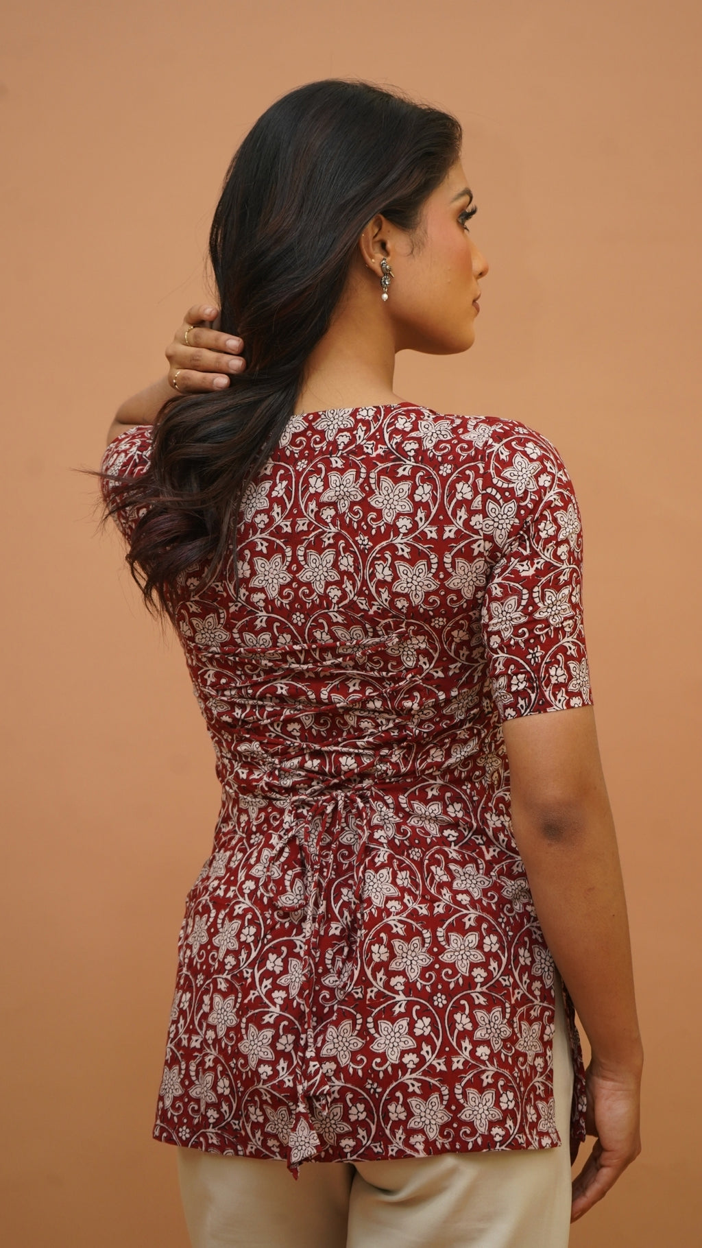 RED WHITE BATIK PRINT SHORT KURTI