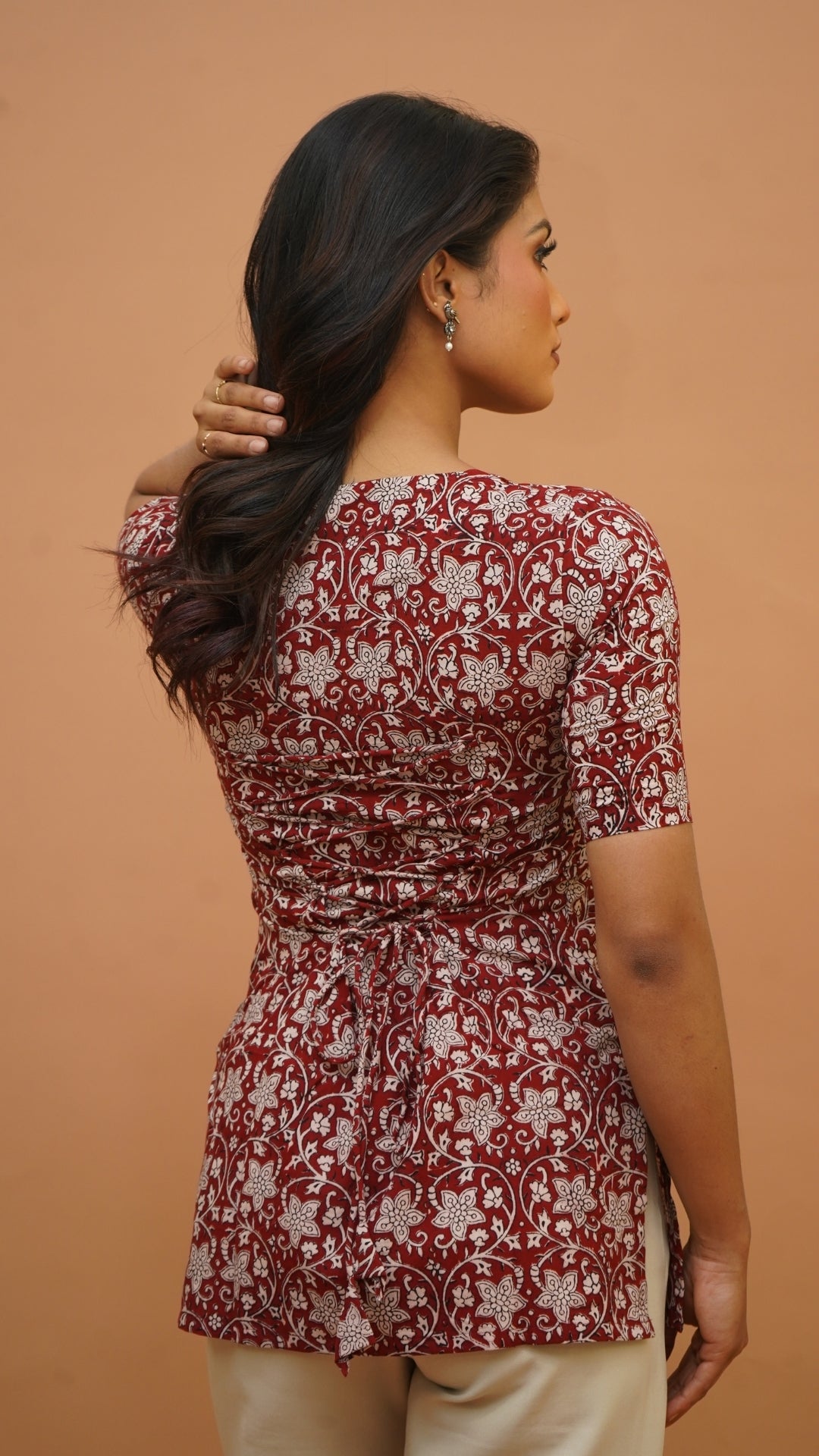 RED WHITE BATIK PRINT SHORT KURTI