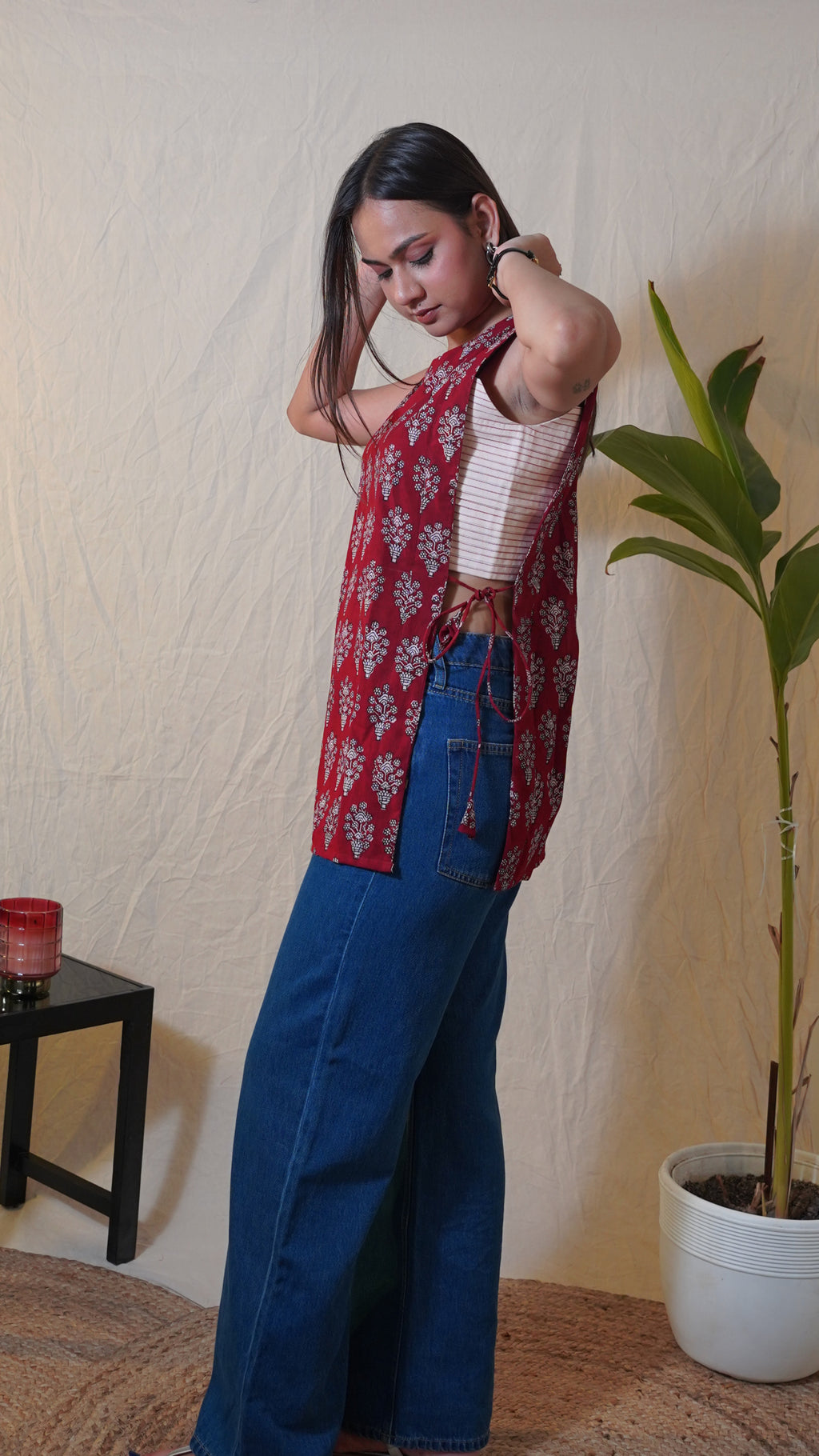 RED BEIGH BAGH PRINT SHORT KURTI