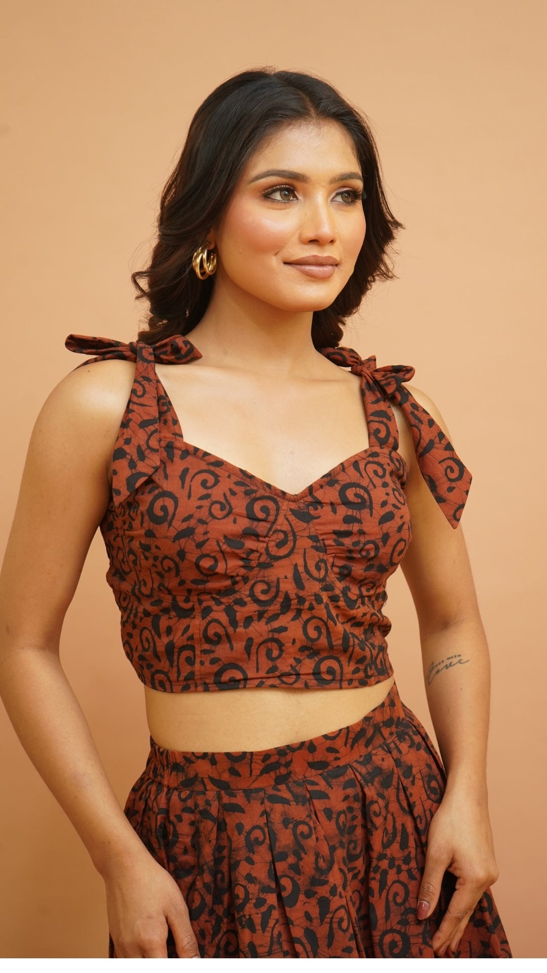 RUST BROWN BLACK BATIK PRINT BRALETTES