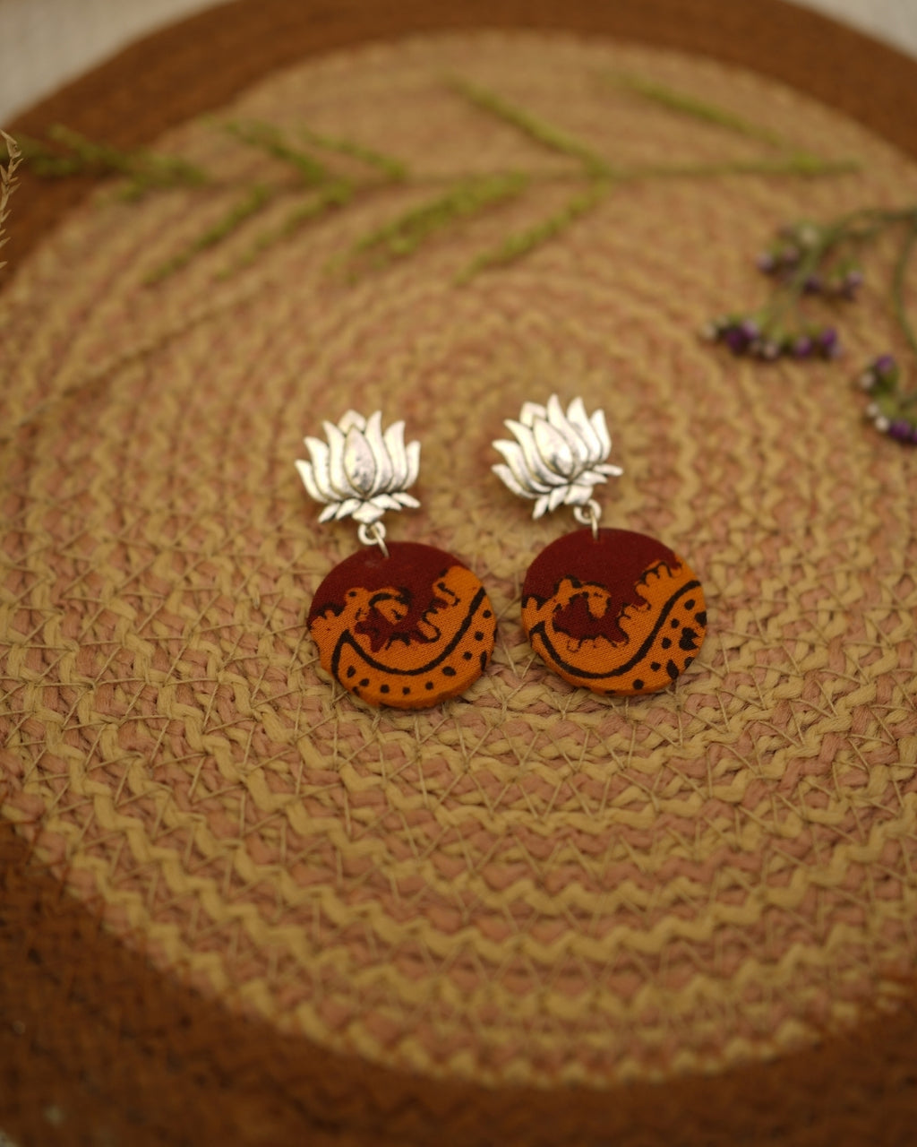 RED ORANGE BATIK PRINT EARRING