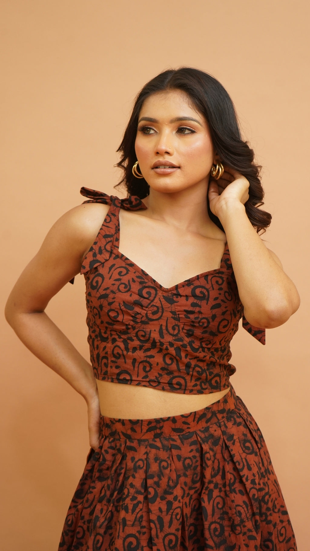 RUST BROWN BLACK BATIK PRINT BRALETTES