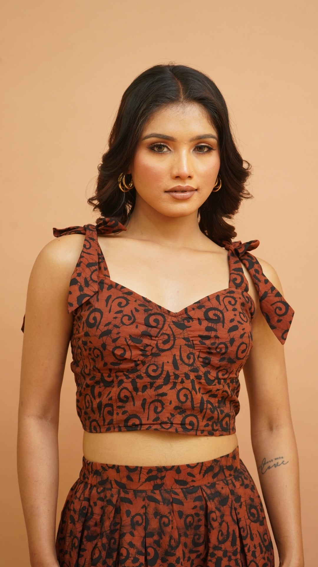 RUST BROWN BLACK BATIK PRINT BRALETTES