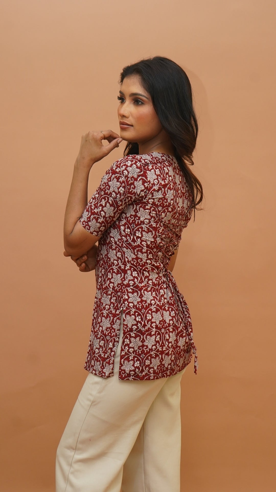 RED WHITE BATIK PRINT SHORT KURTI