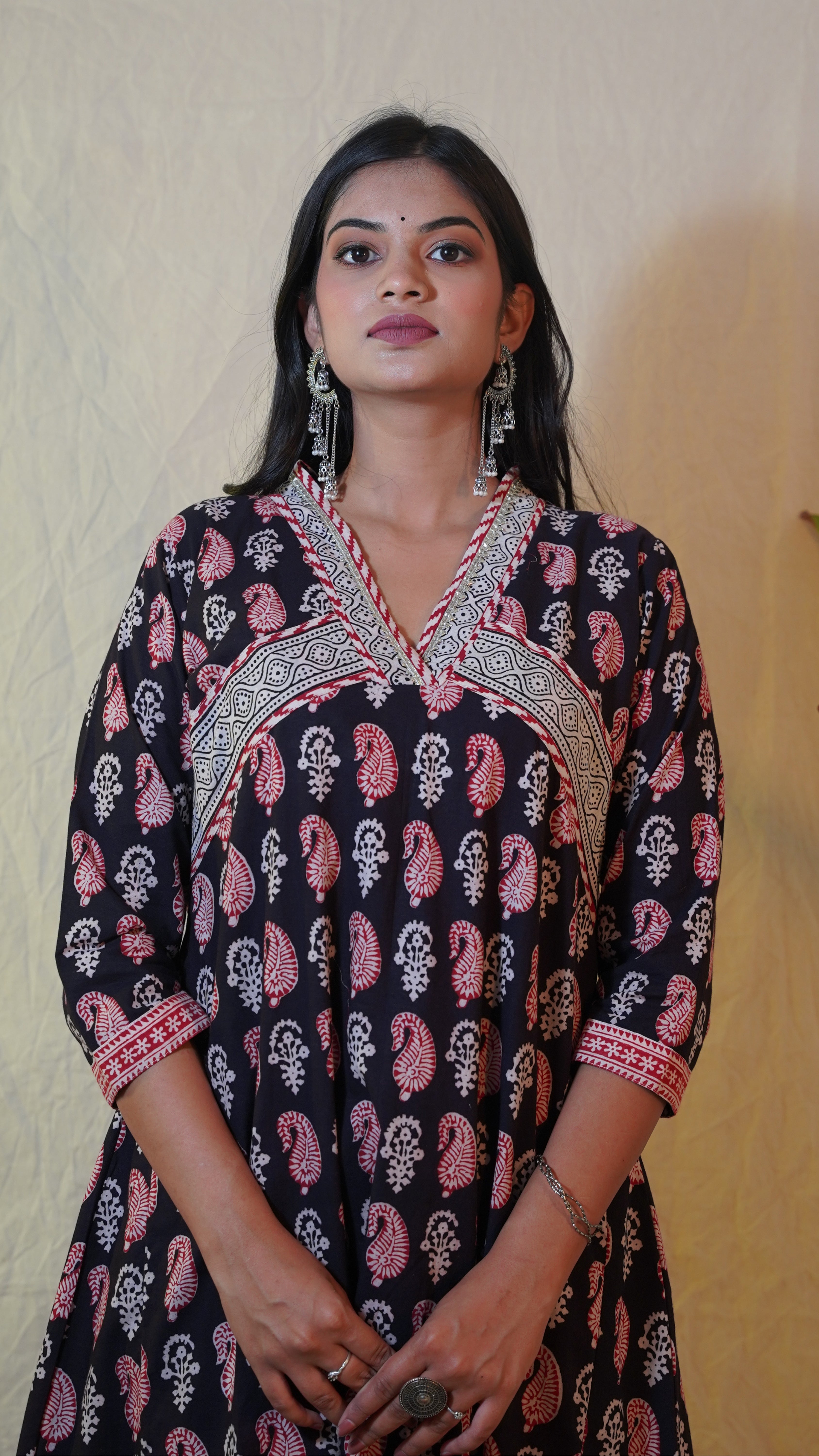 BLACK WHITE  BAGH PRINT SUIT SET