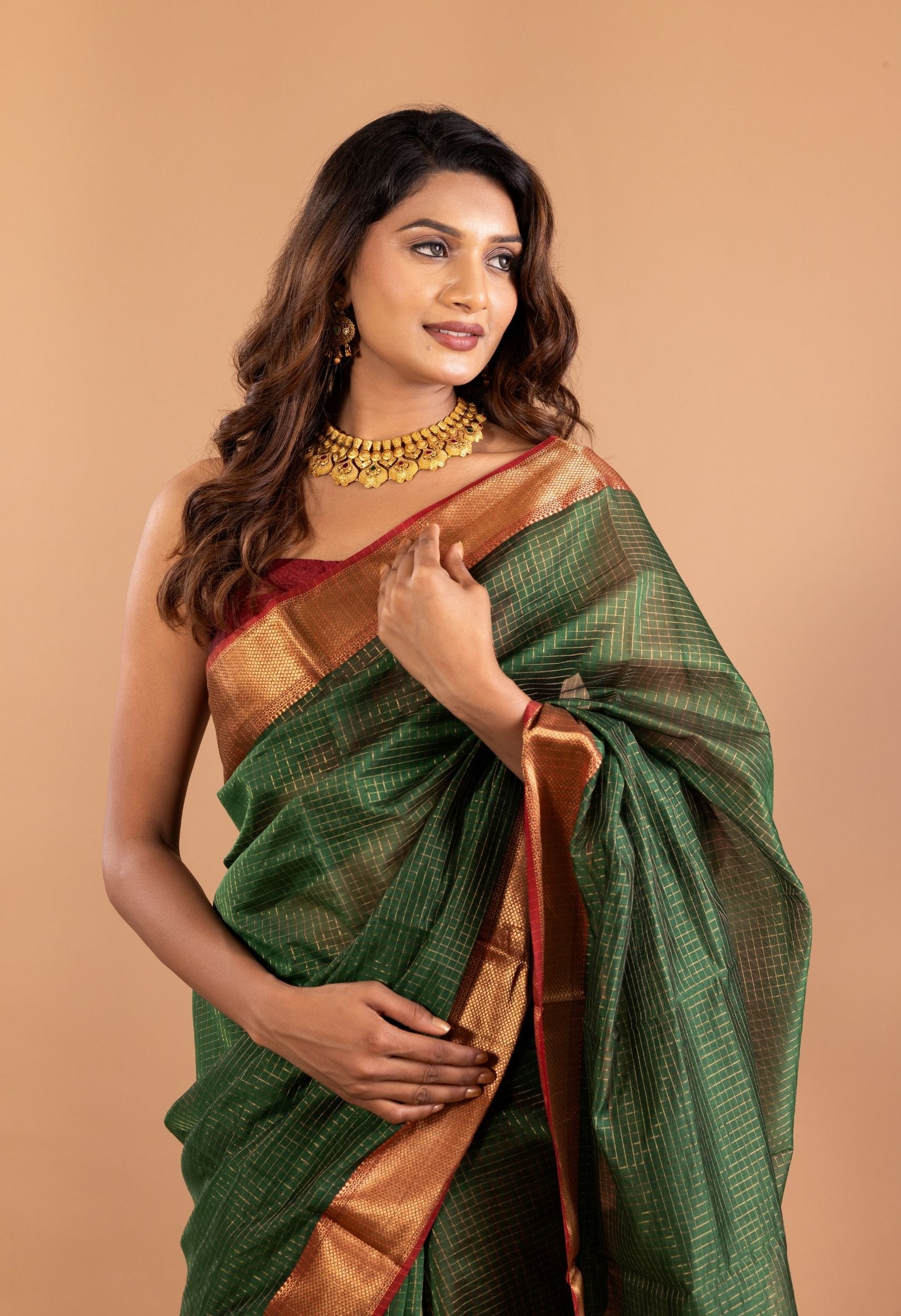 GREEN ZARI CHECKS MAHESHWARI SARRE