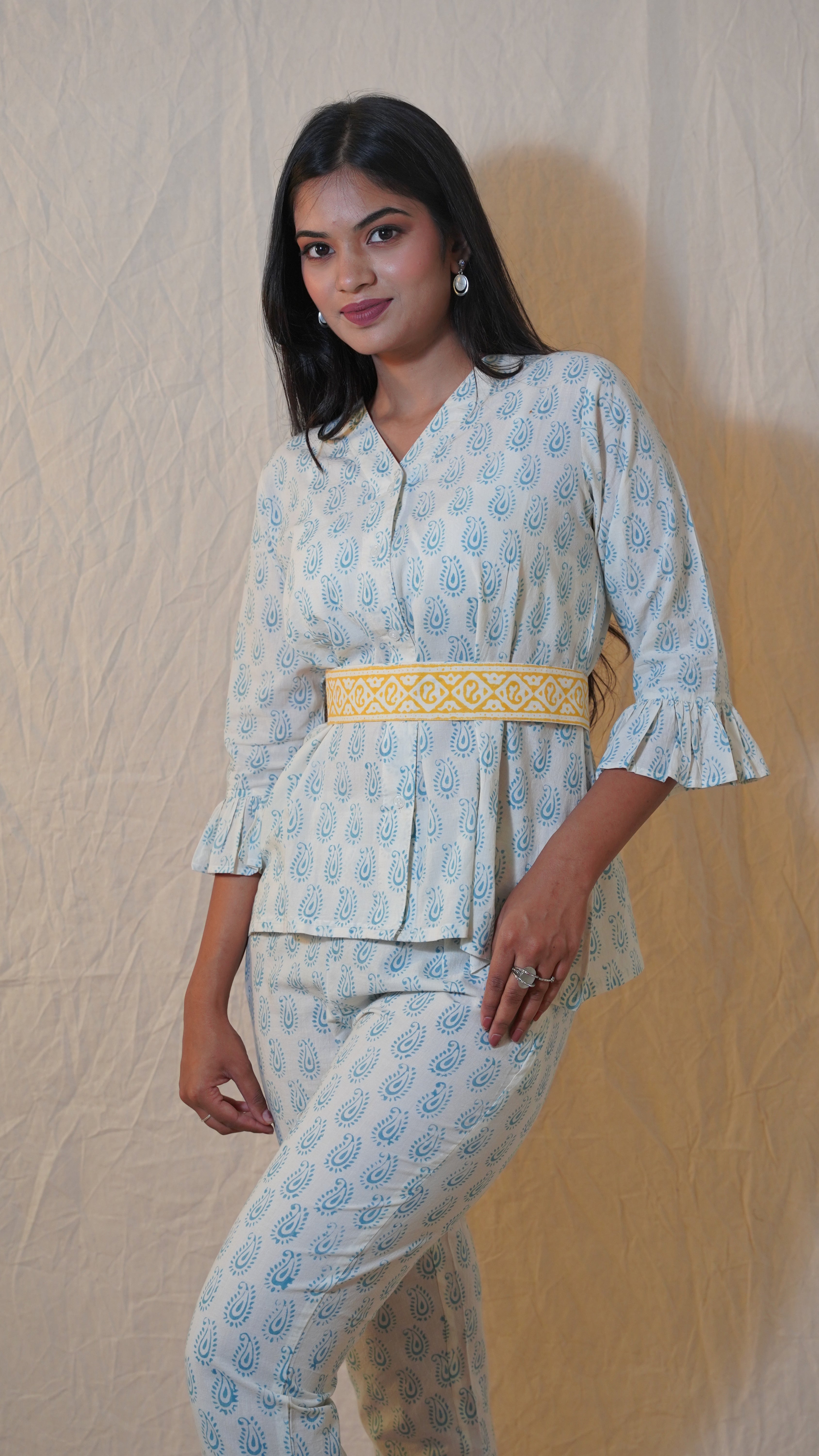 PEARL WHITE INDIGO BAGH PRINT CO-ORD SET