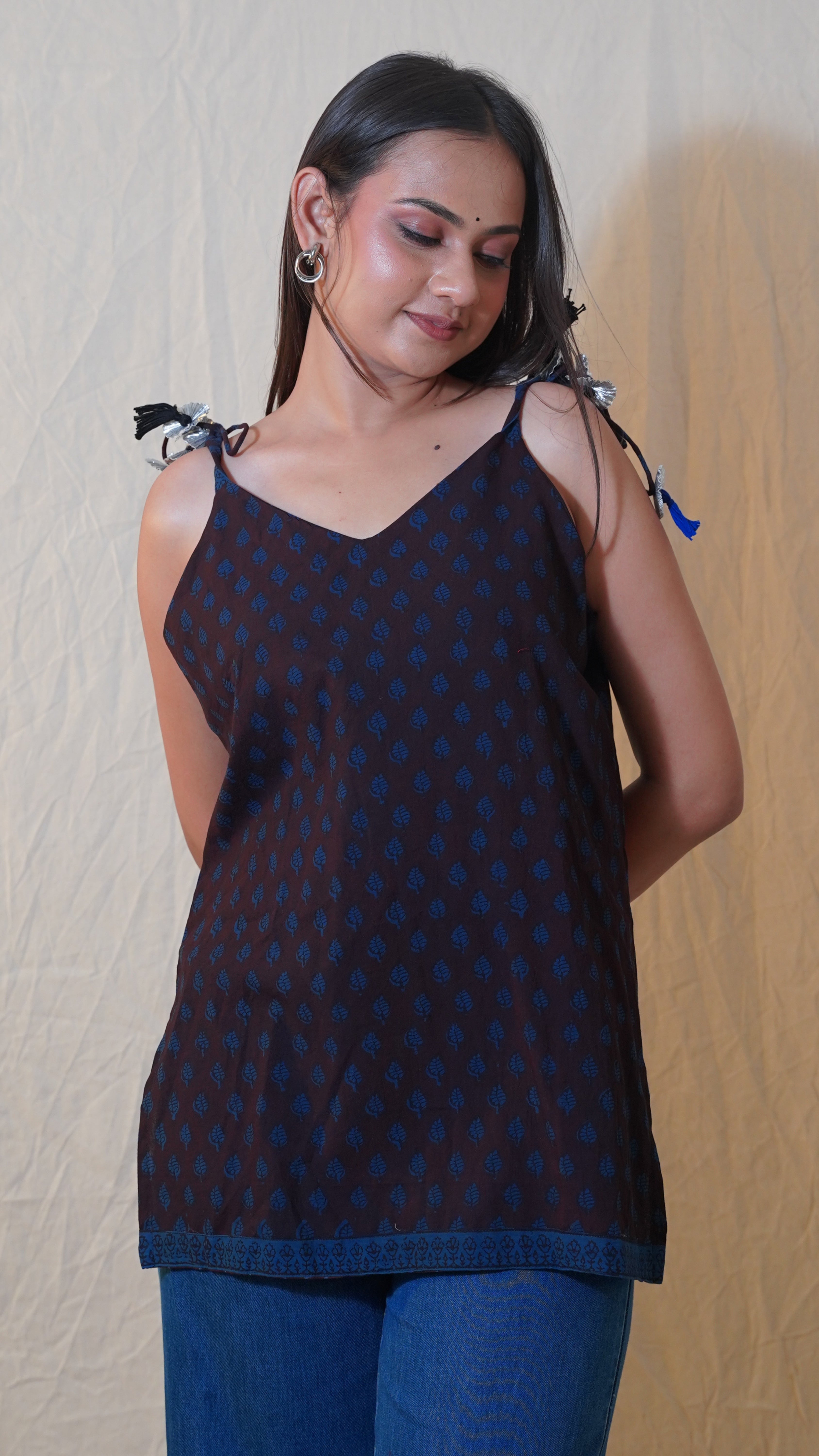 BLACK BLUE BAGH PRINT SHORT KURTI