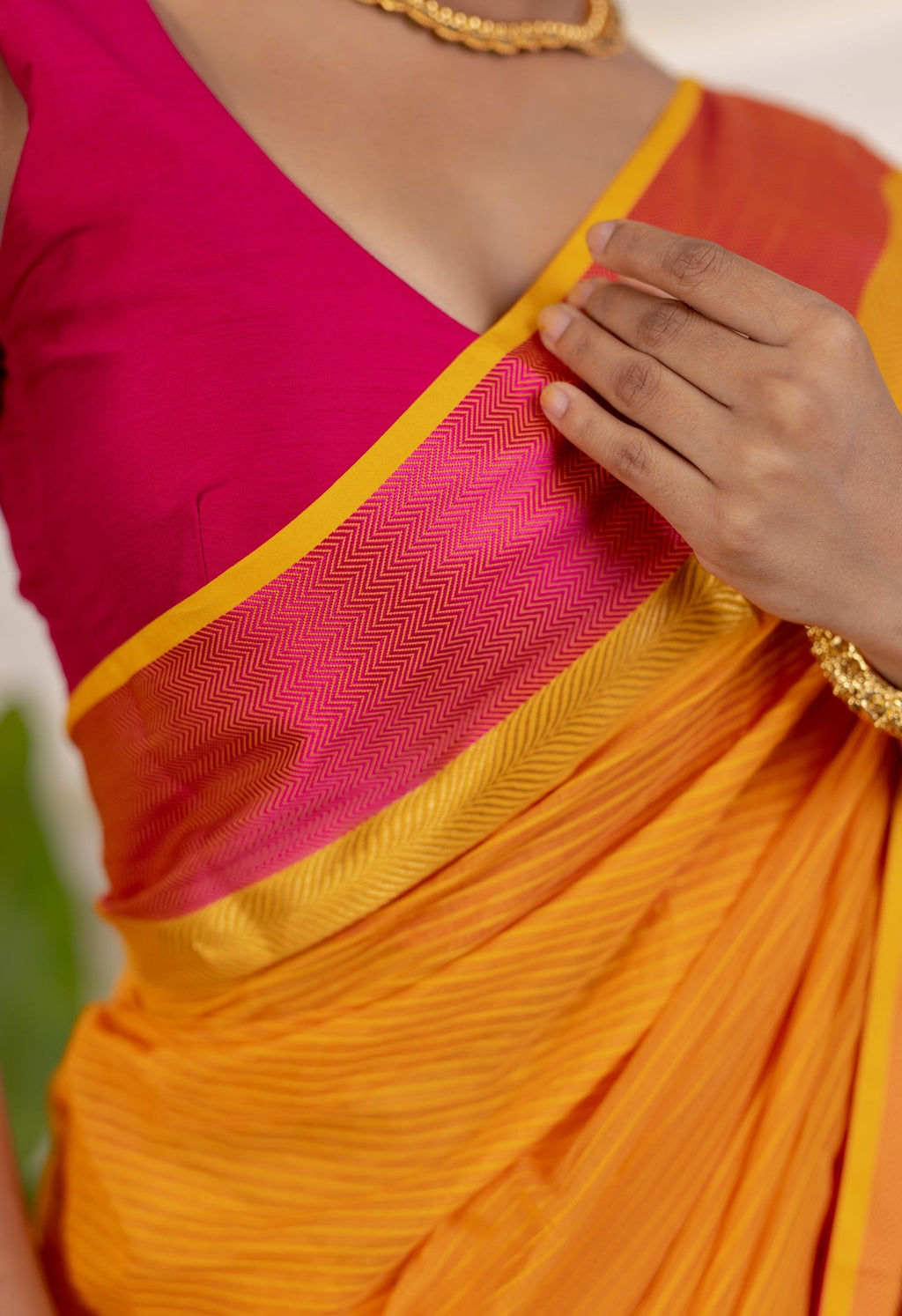 ORANGE PINK BORDER MAHESHWARI SILK SAREE