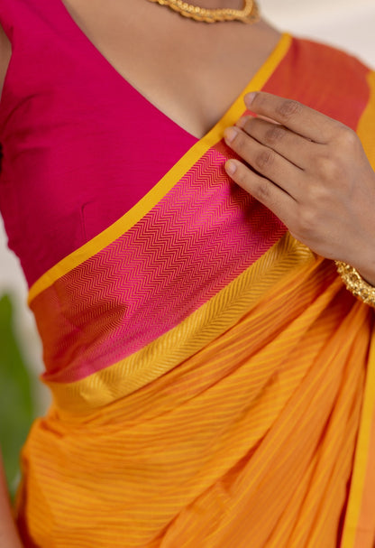 ORANGE PINK BORDER MAHESHWARI SILK SAREE