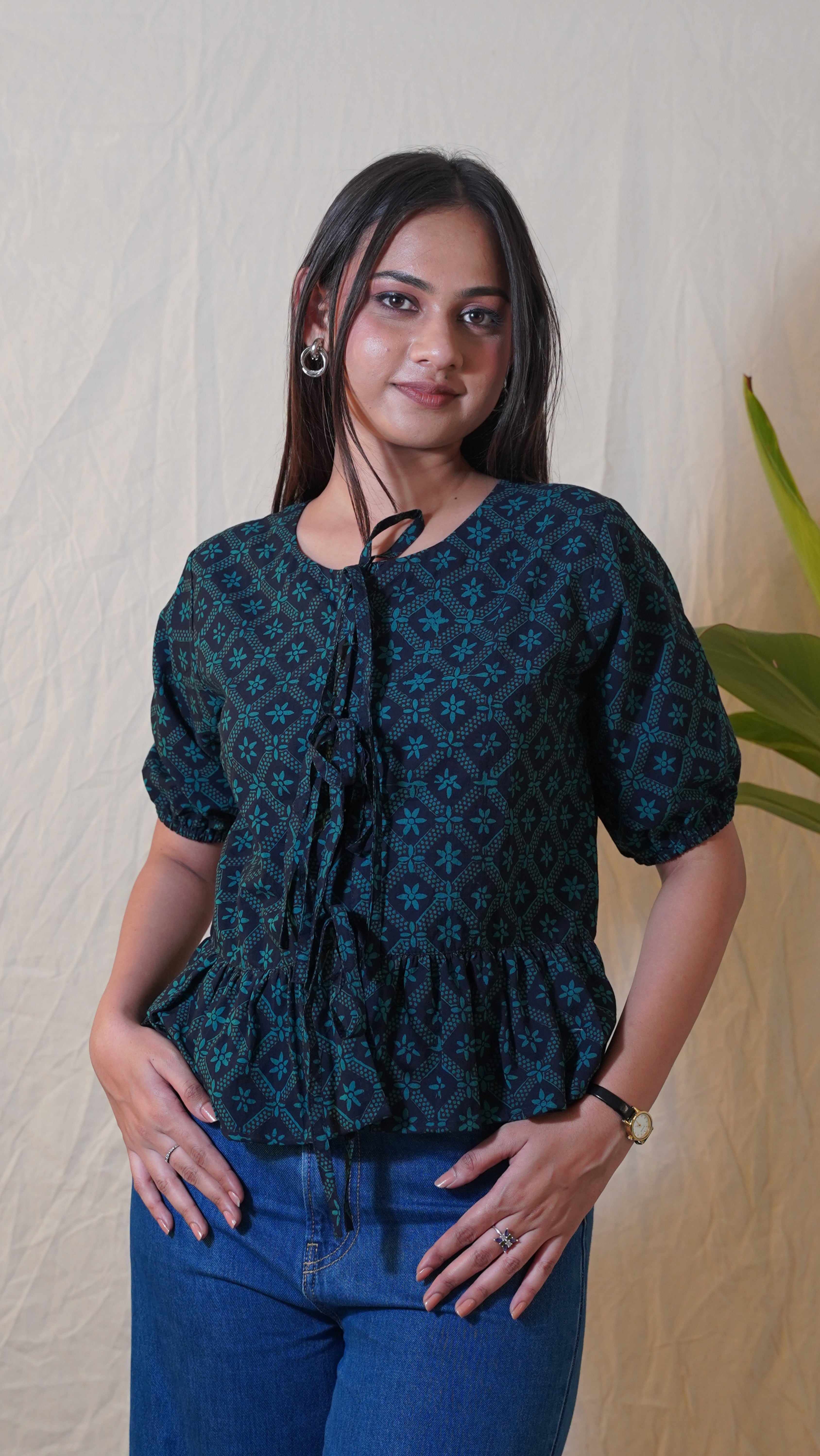 GREEN FLORAL BAGH PRINT TOP
