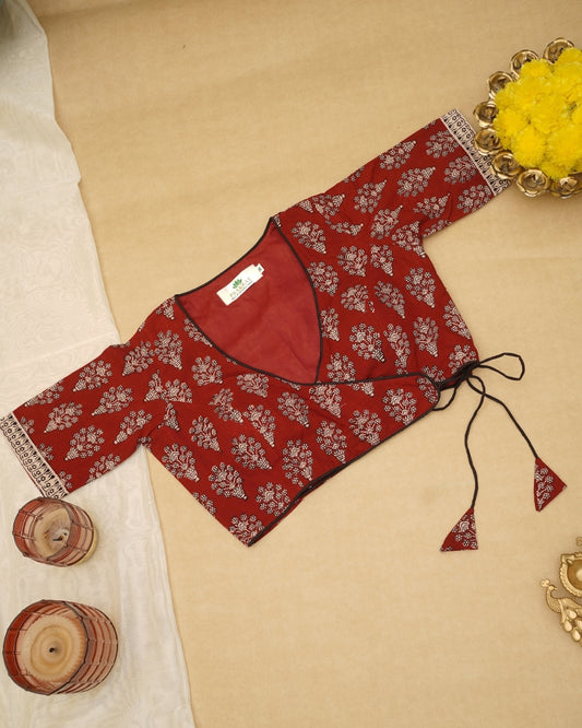 RED BEIGH BAGH PRINT BLOUSE
