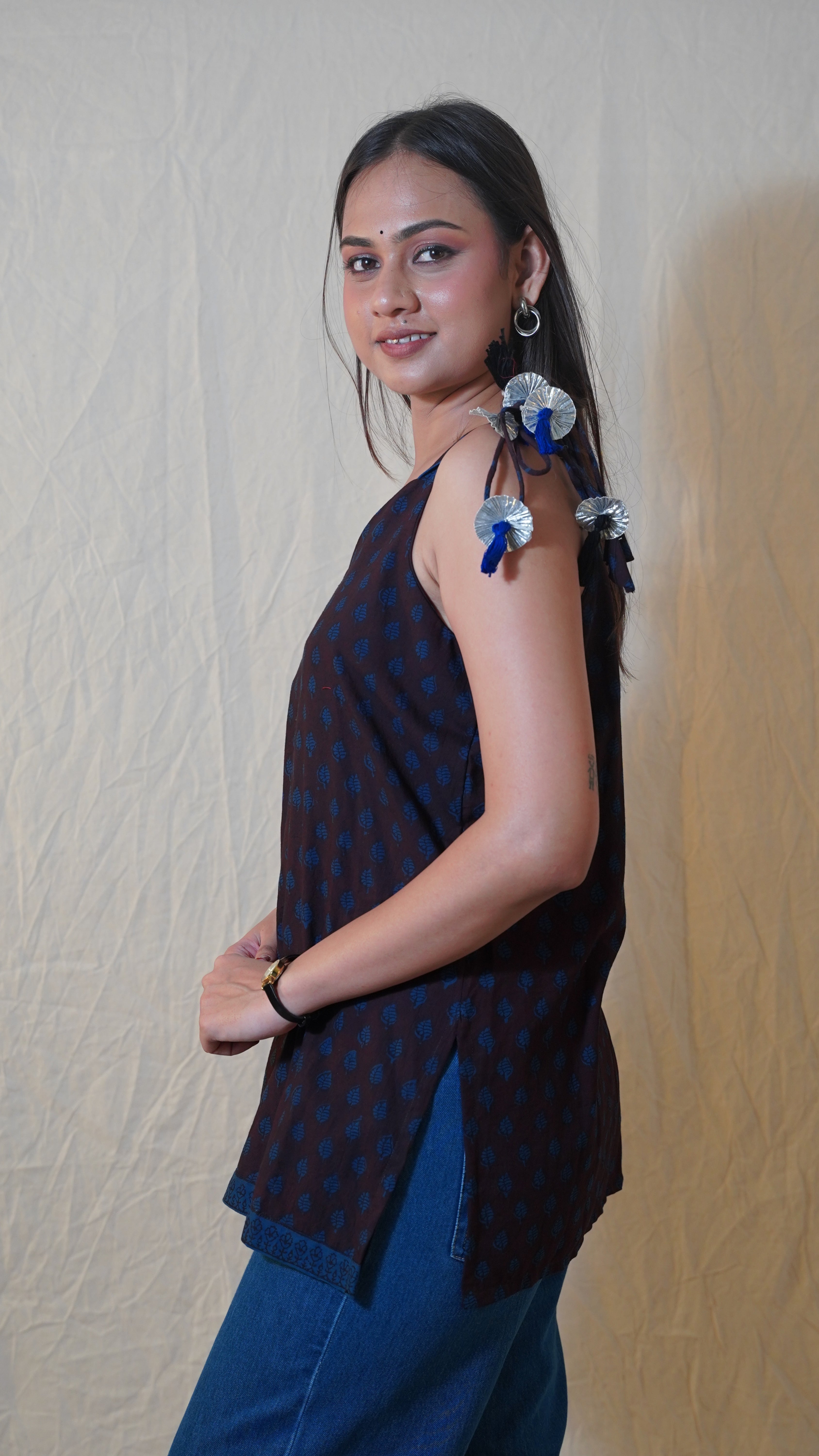 BLACK BLUE BAGH PRINT SHORT KURTI