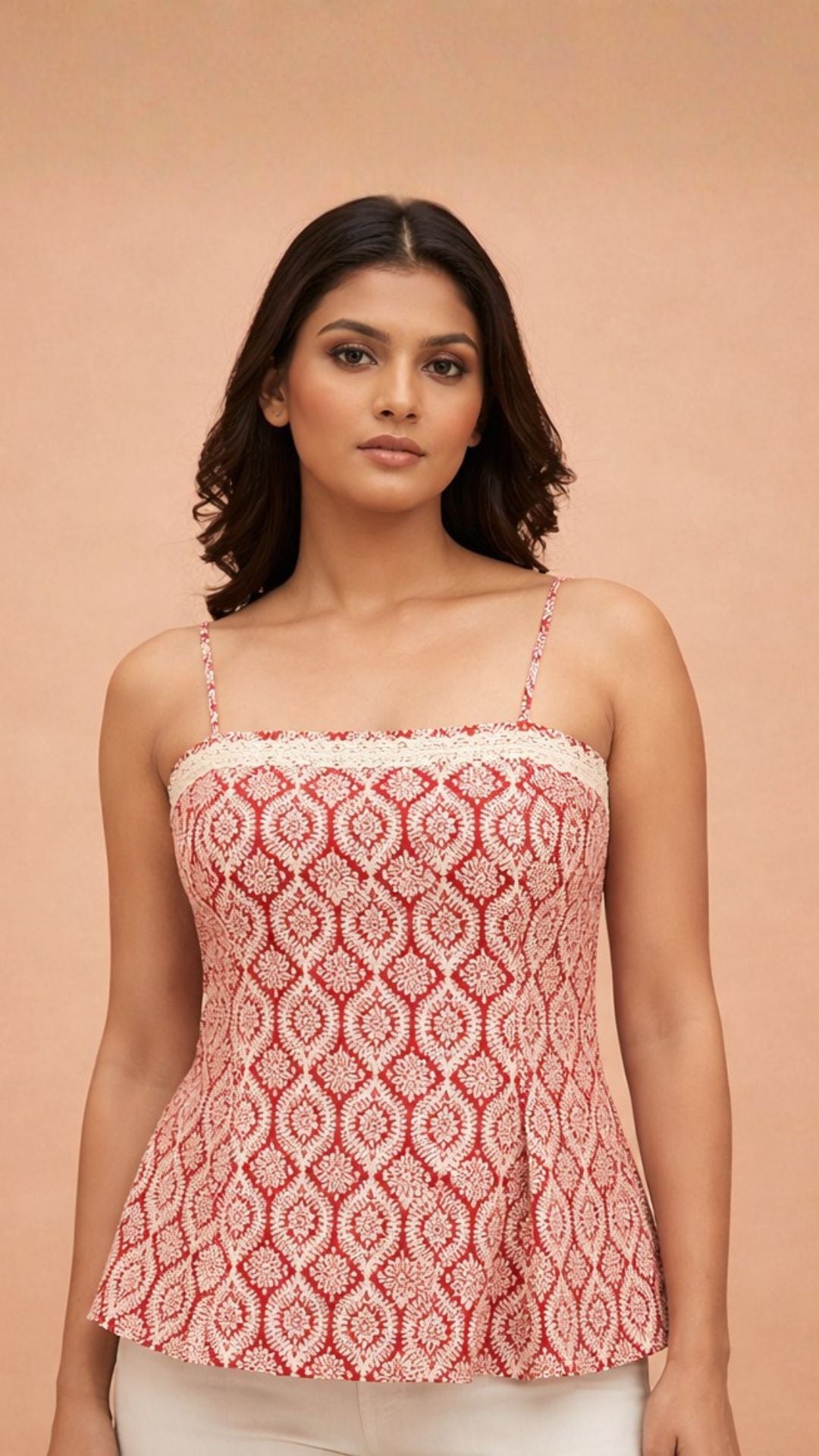 RED WHITE BAGH PRINT BRALETTE
