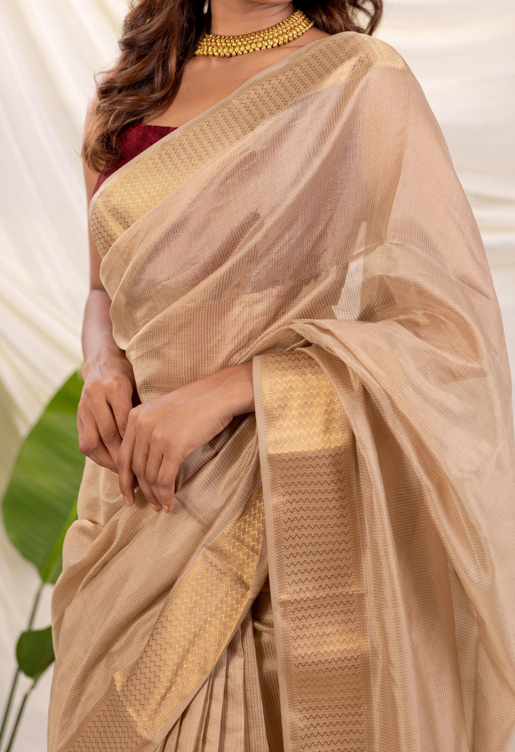 GREY GOLDEN BORDER MAHESHWARI SAREE
