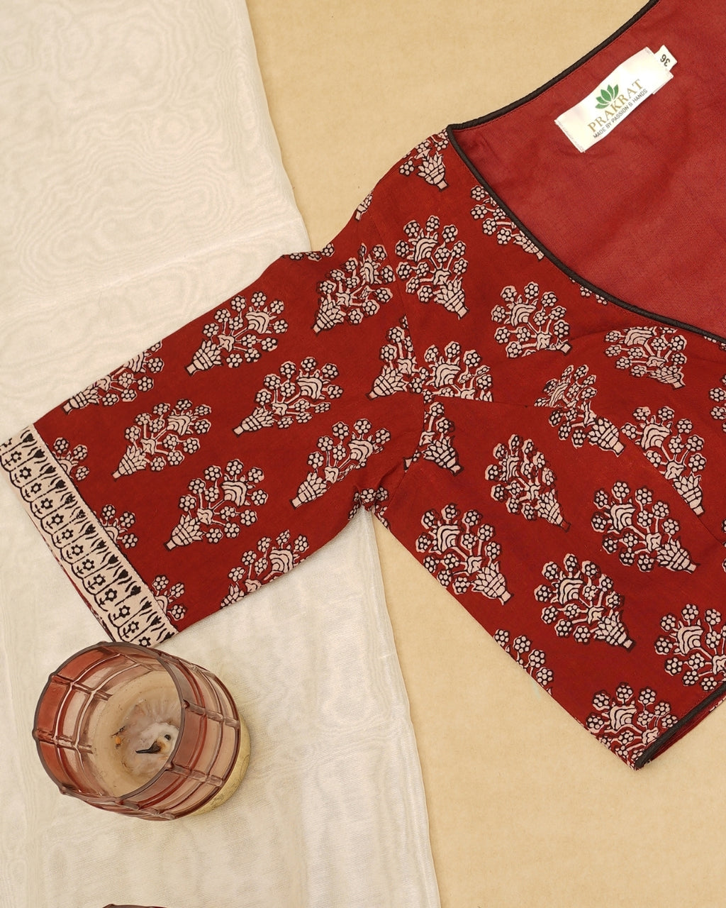 RED BEIGH BAGH PRINT BLOUSE