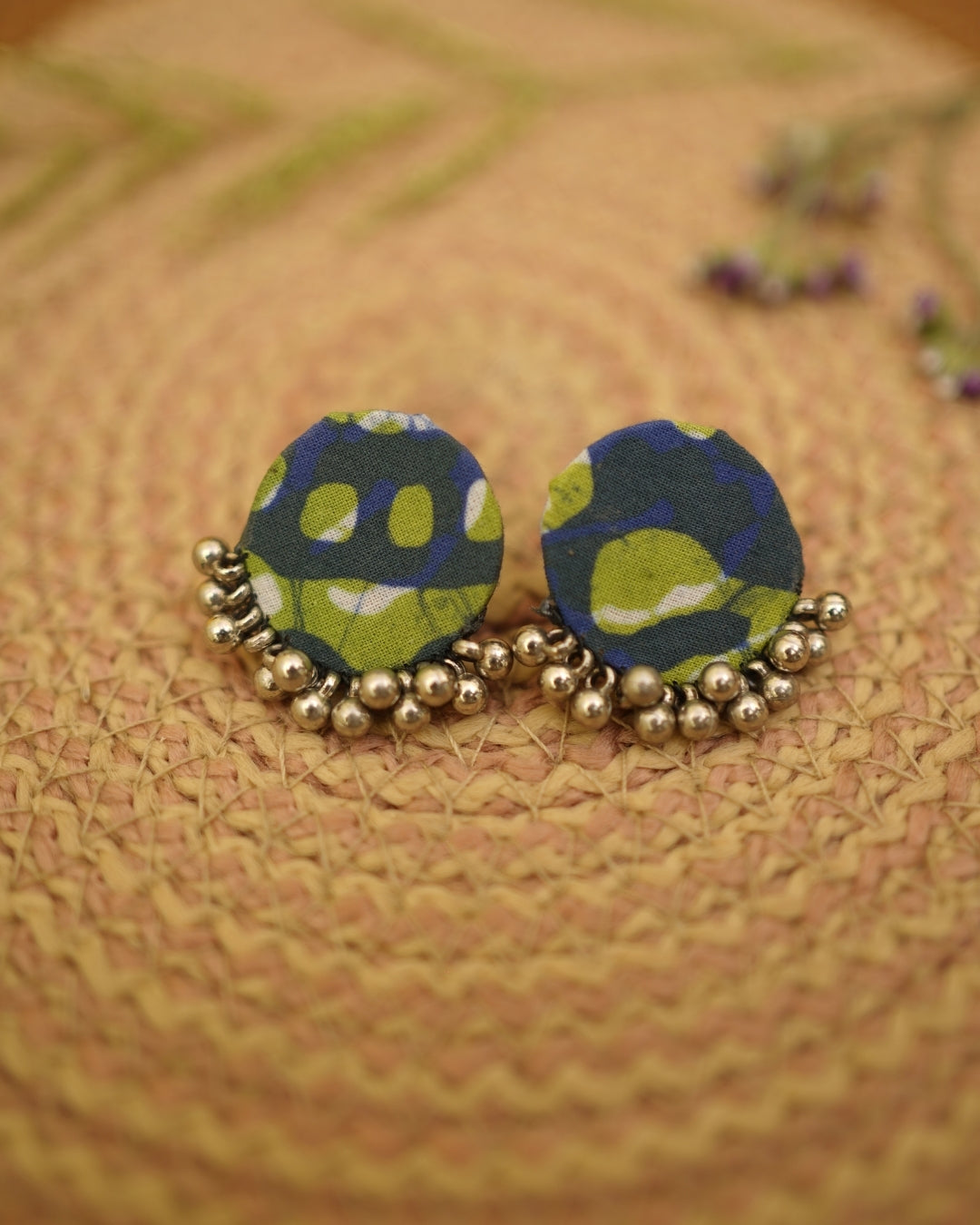 GREEN BLUE BATIK PRINT EARRING