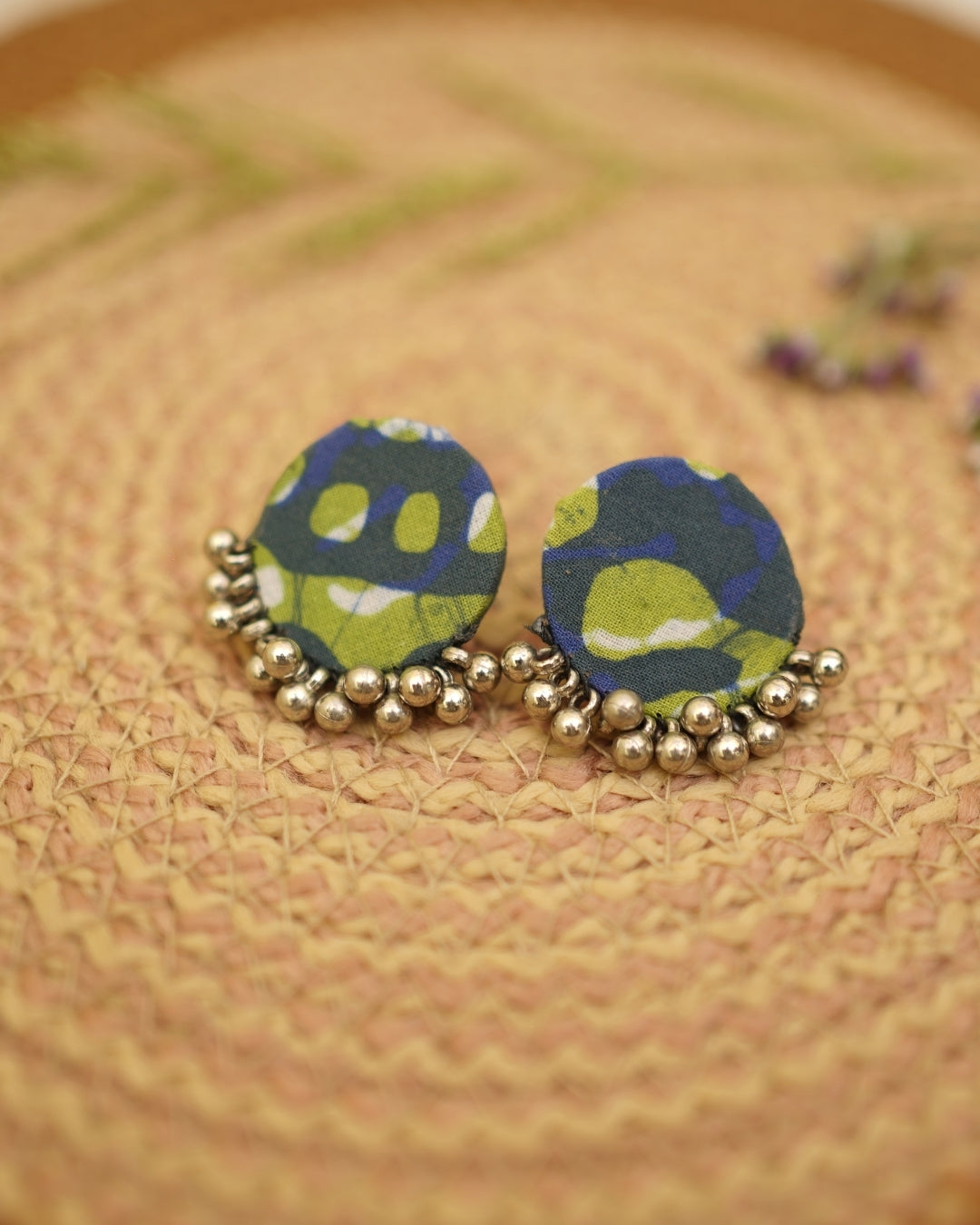 GREEN BLUE BATIK PRINT EARRING
