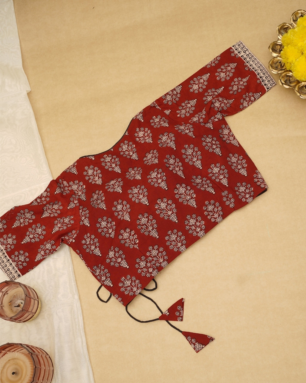 RED BEIGH BAGH PRINT BLOUSE