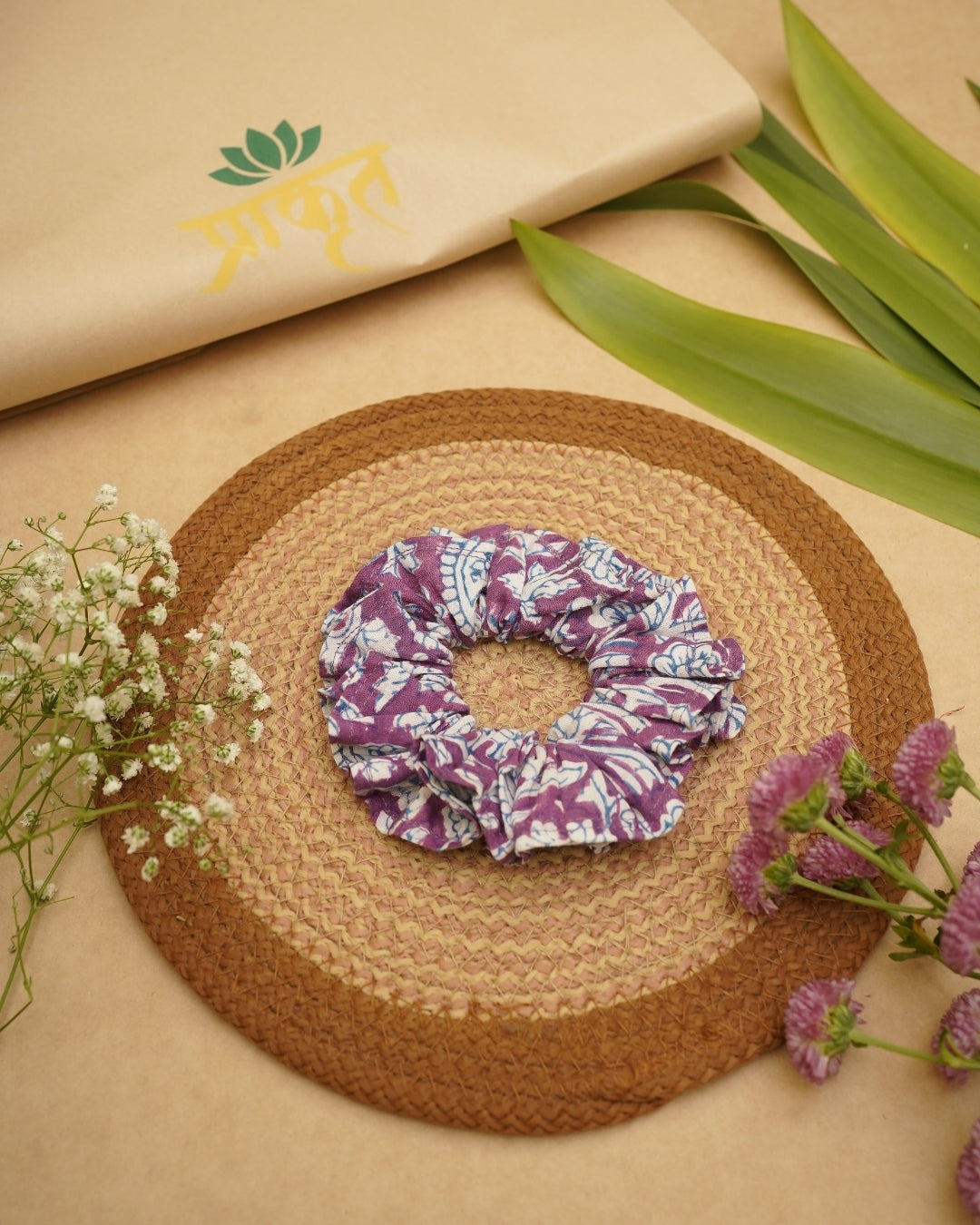 LAVENDER LEAF BUTTI BAGH PRINT SCRUNCHIES