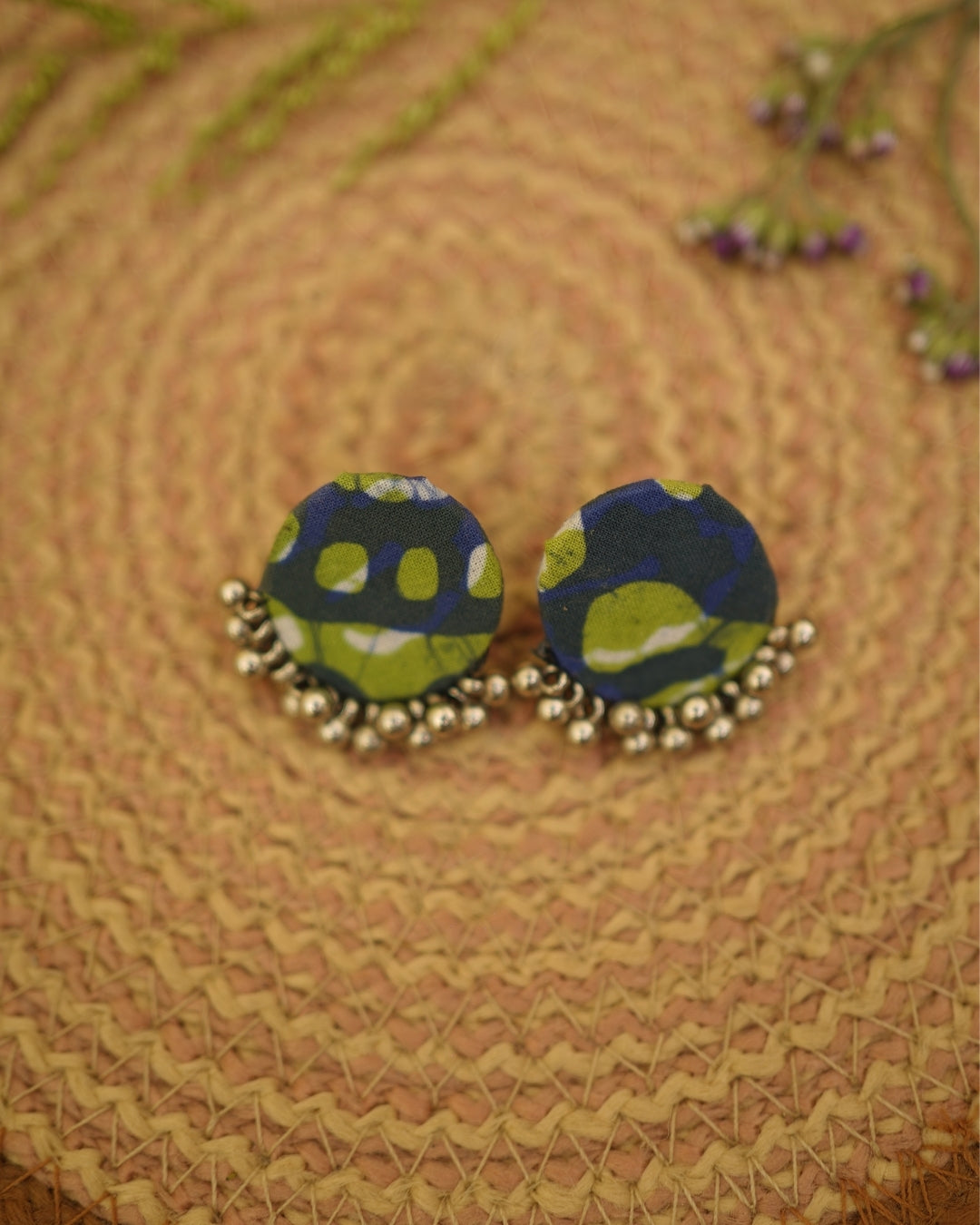GREEN BLUE BATIK PRINT EARRING