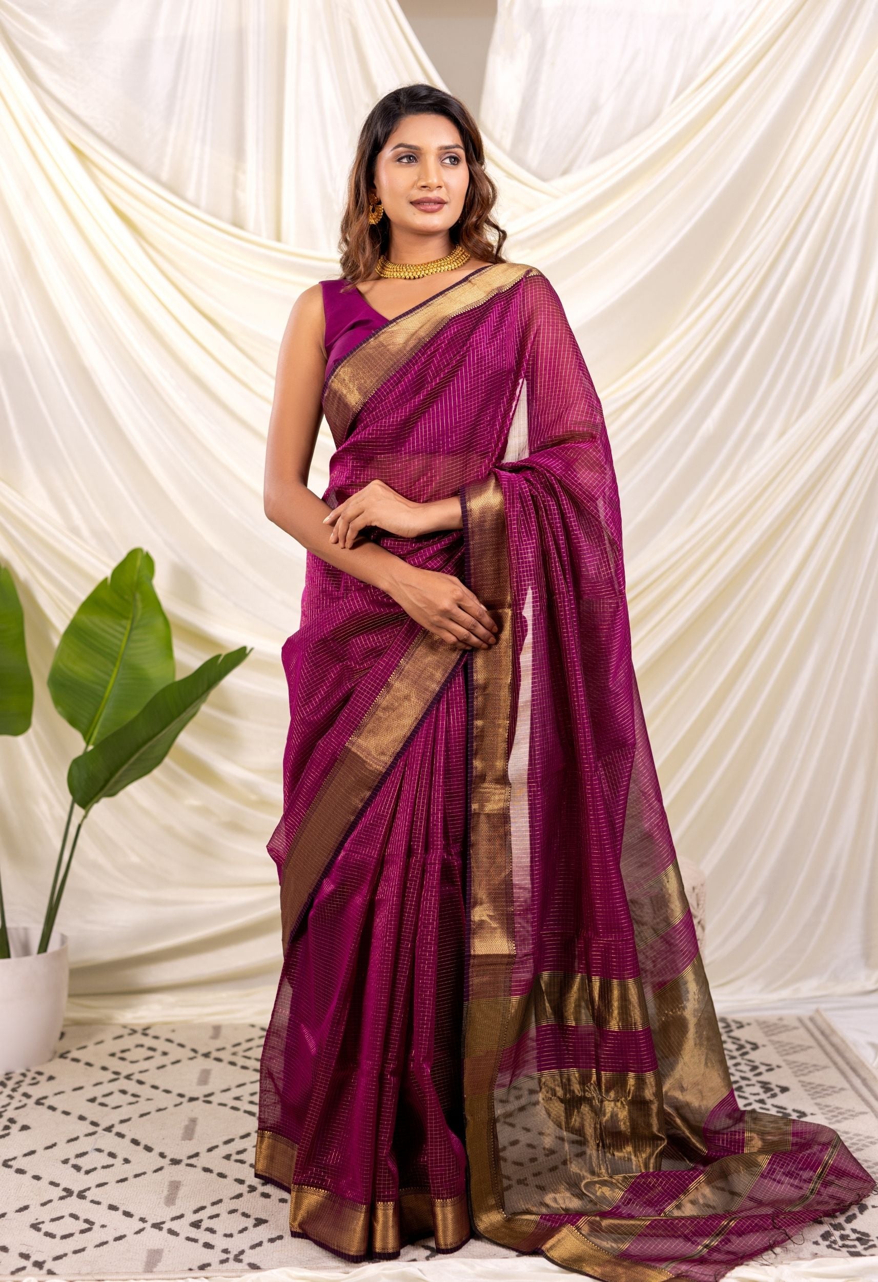 PURPLE CHECKS MAHESHWARI SARRE