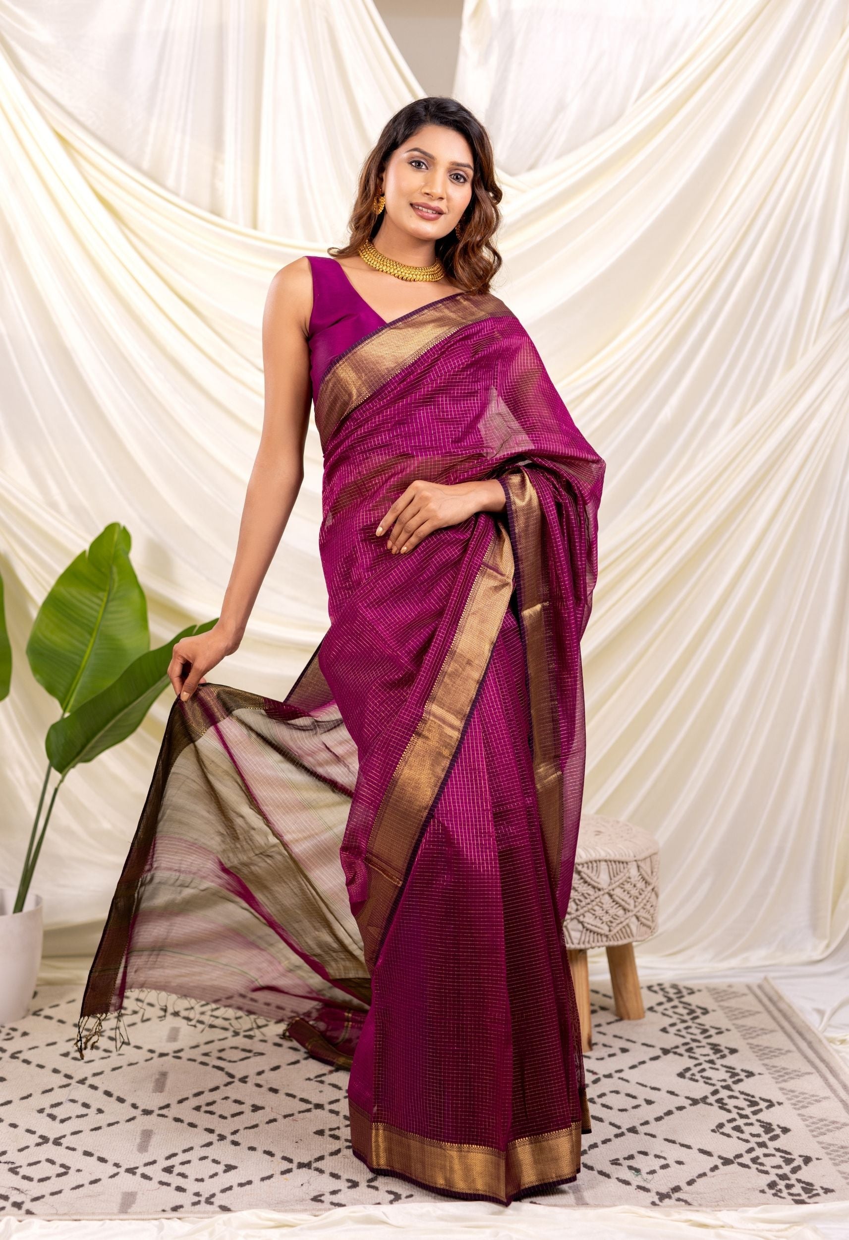 PURPLE CHECKS MAHESHWARI SARRE