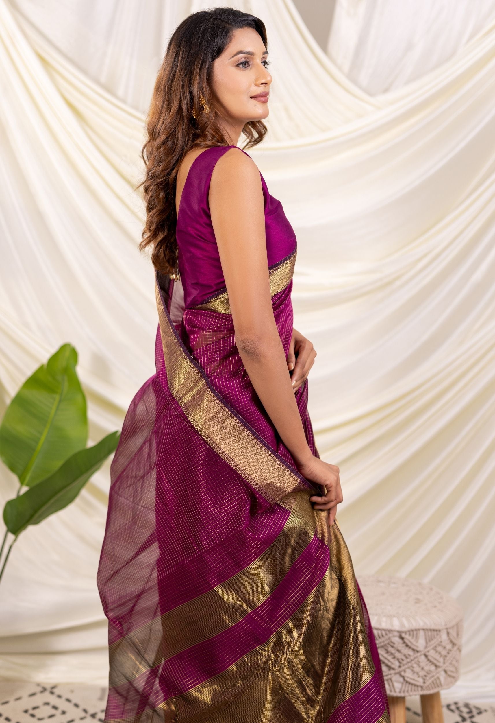 PURPLE CHECKS MAHESHWARI SARRE