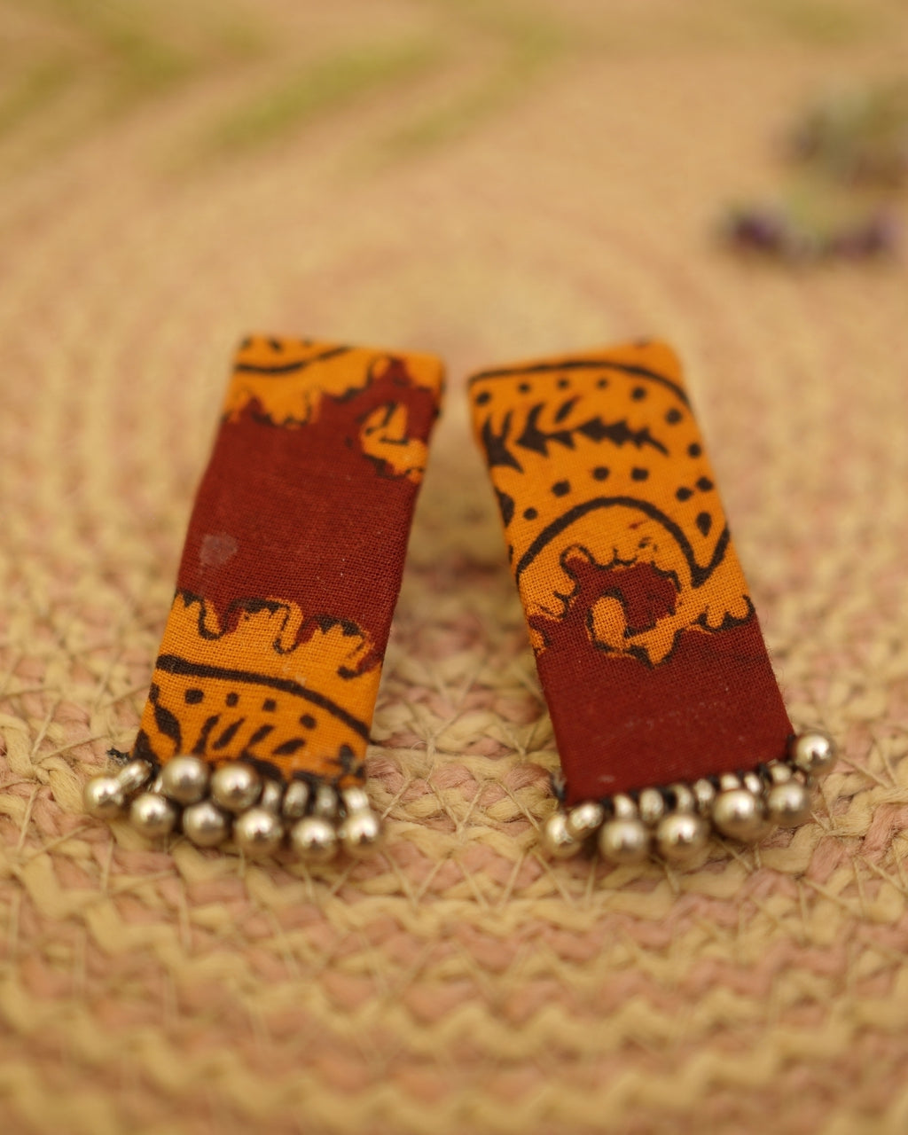 RED ORANGE BAGH PRINT EARRING